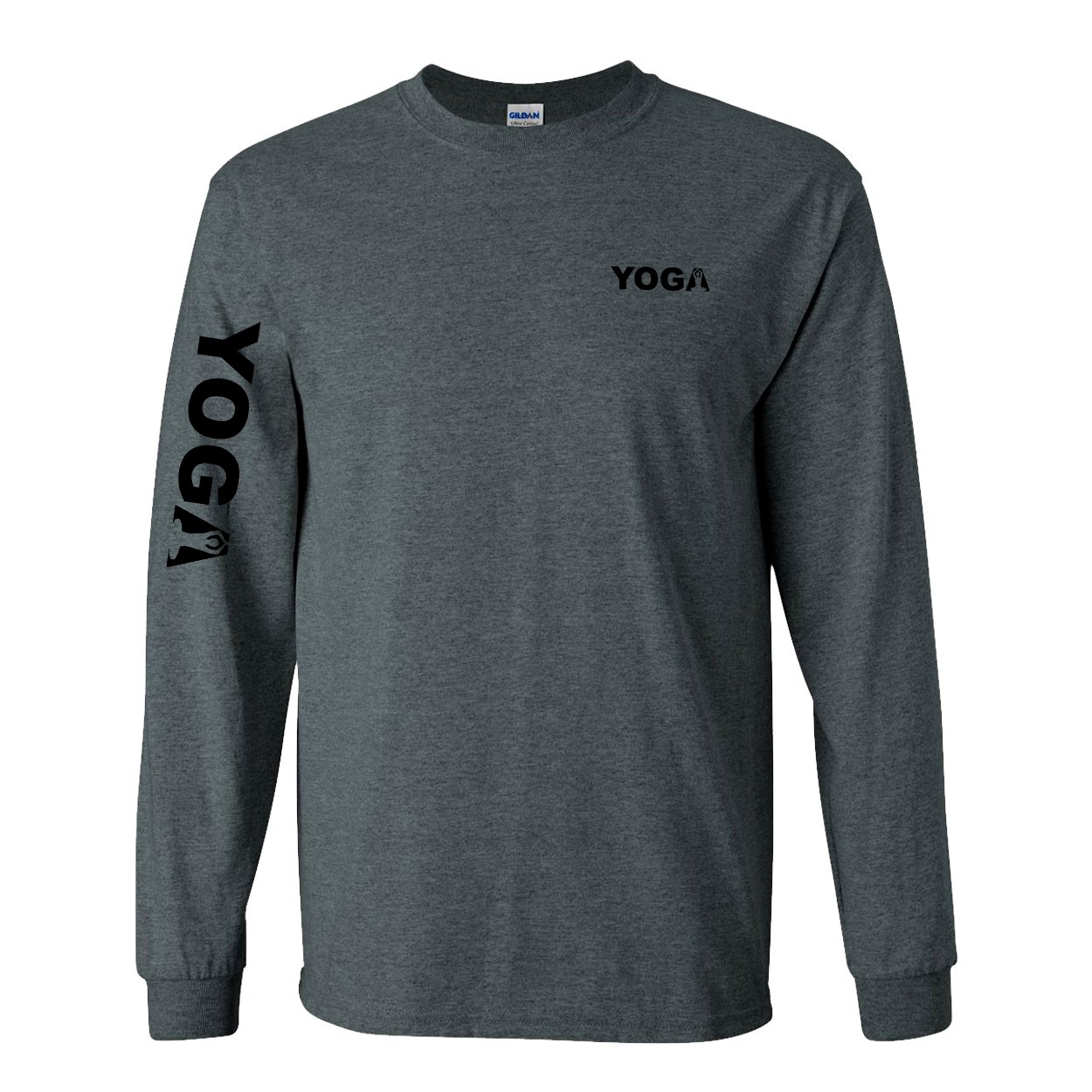 Yoga Meditation Logo Night Out Long Sleeve T-Shirt with Arm Logo Dark Heather Gray (Black Logo)