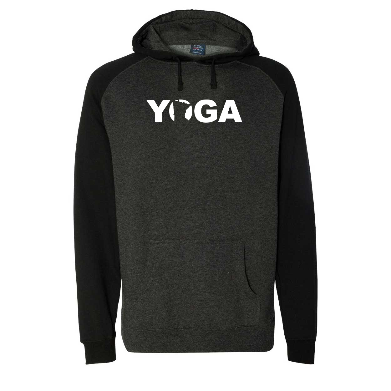 Yoga Minnesota Classic Raglan Hooded Pullover Sweatshirt Charcoal/Heather Black (White Logo)
