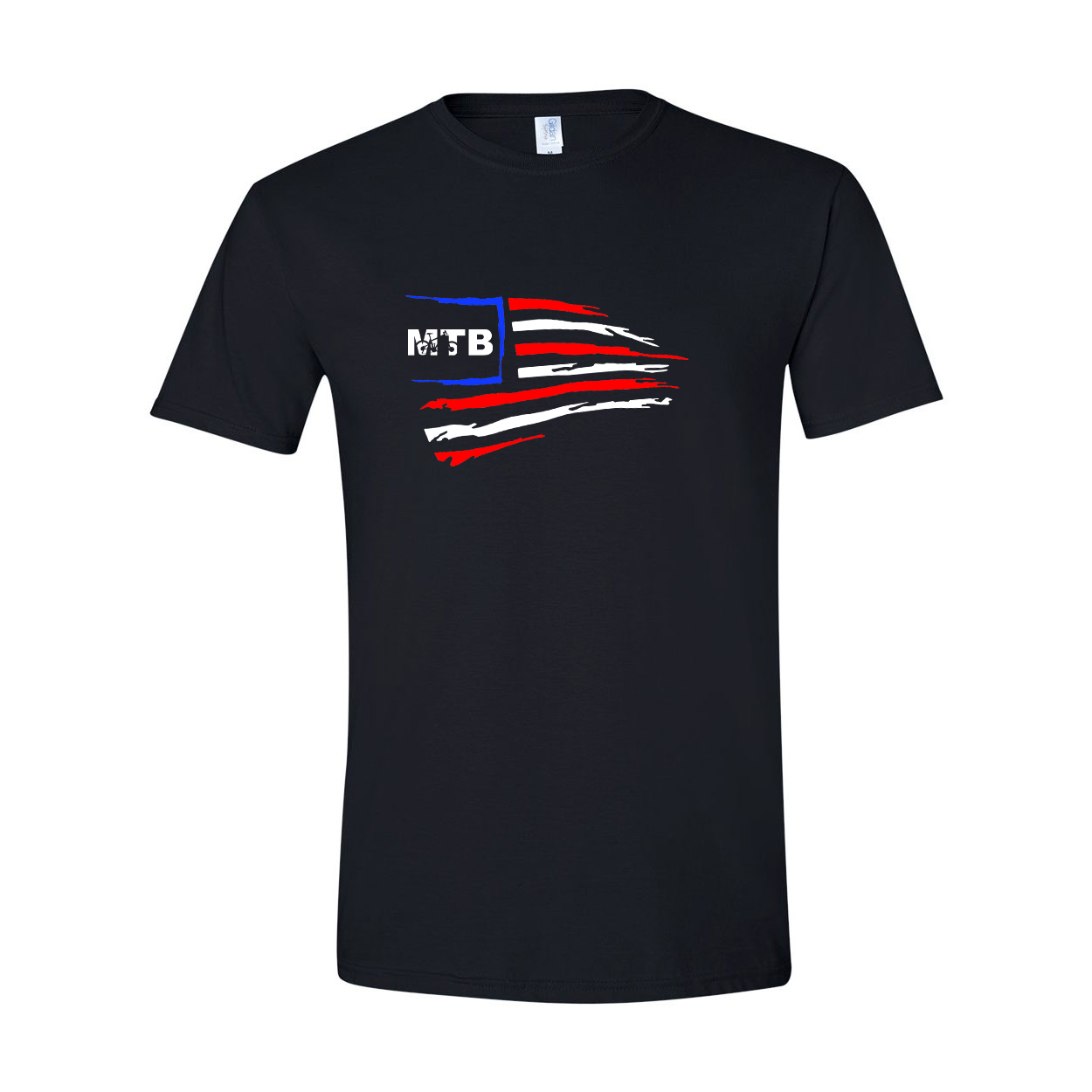 MTB Mountain Bike Logo Classic USA Flag T-Shirt Black (Red White & Blue Logo)