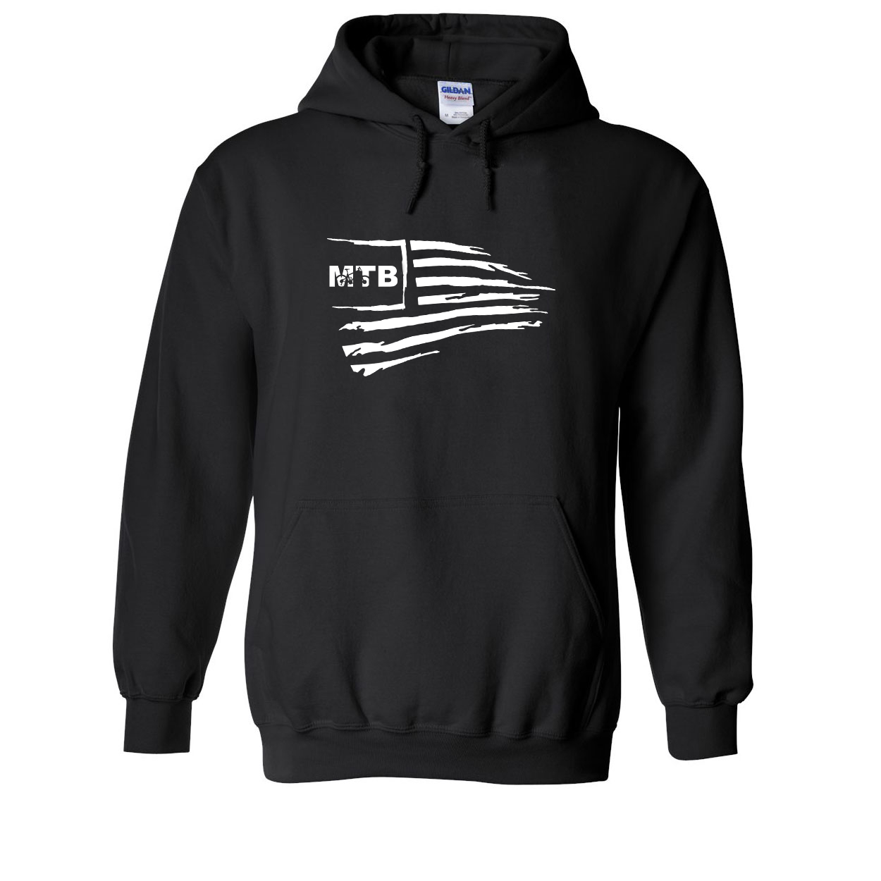 MTB Mountain Bike Logo Classic USA Flag Sweatshirt Black (White Logo)