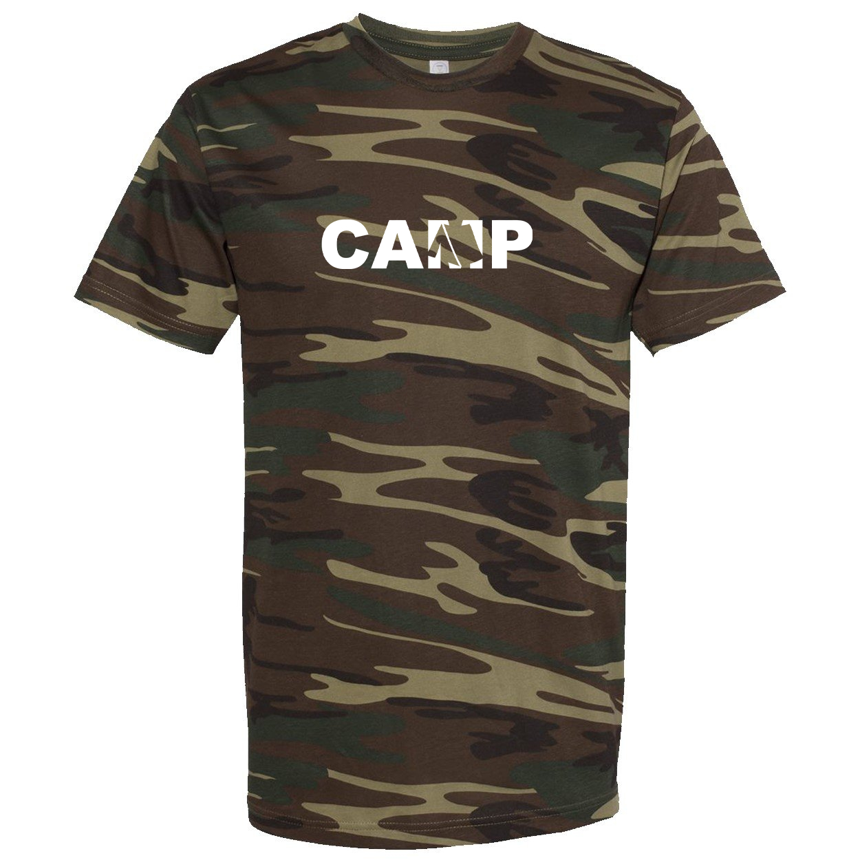 Camp Tent Logo Classic Premium T-Shirt Camo (White Logo)