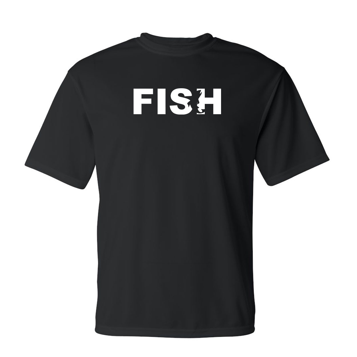 Fish Catch Logo Classic Unisex Performance T-Shirt Black (White Logo)