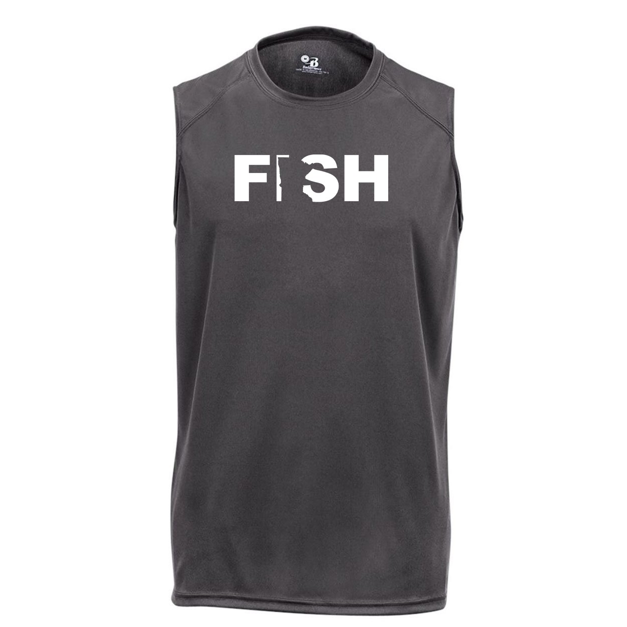 Fish Minnesota Classic Unisex Performance Sleeveless T-Shirt Graphite Gray (White Logo)