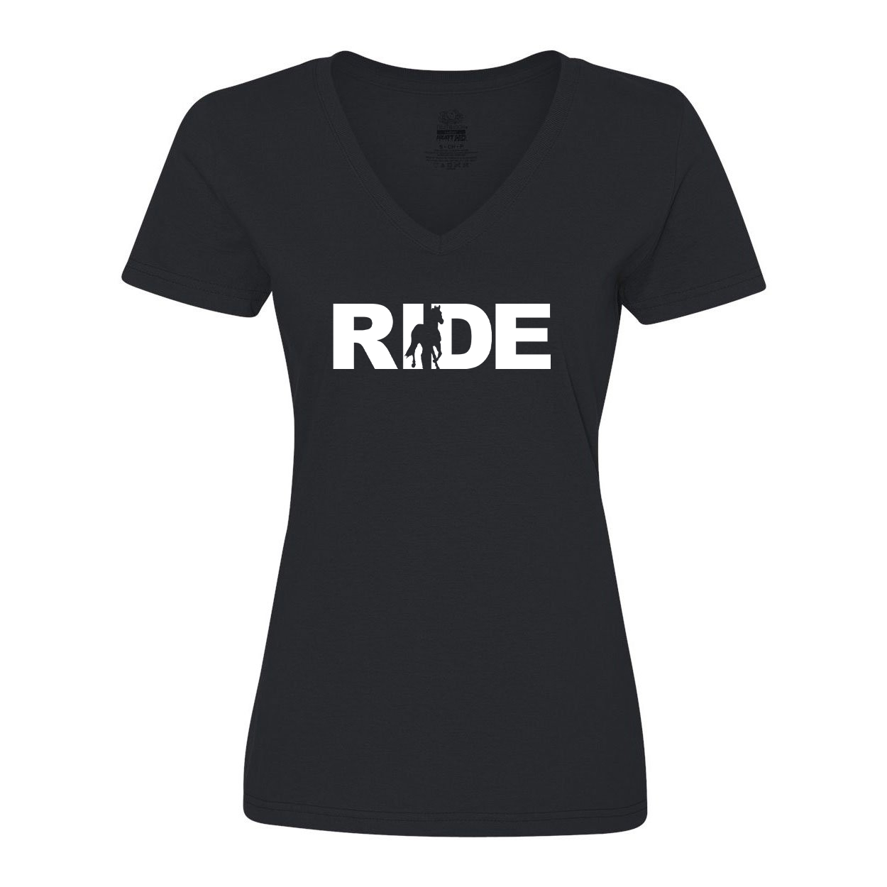 Ride Horse Logo Classic Womens V-Neck Shirt Black (White Logo)