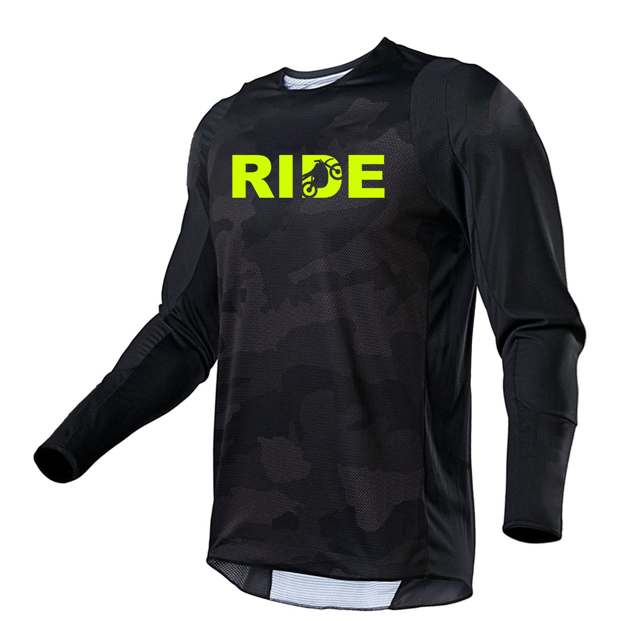 Ride Moto Logo Classic Performance Jersey Long Sleeve Shirt Black Camo (Hi-Vis Logo)