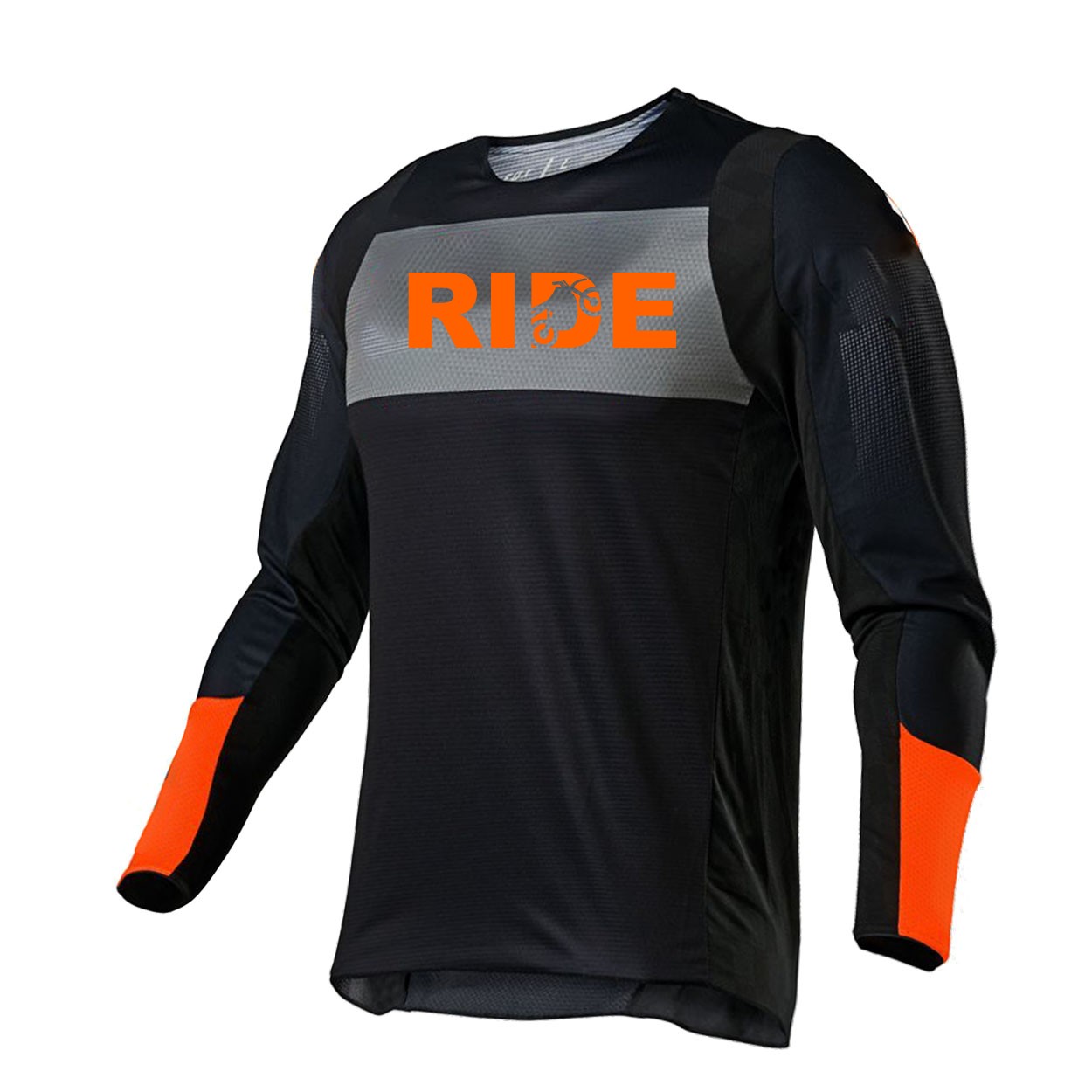 Ride Moto Logo Classic Performance Jersey Long Sleeve Shirt Black/Gray/Orange (Orange Logo)
