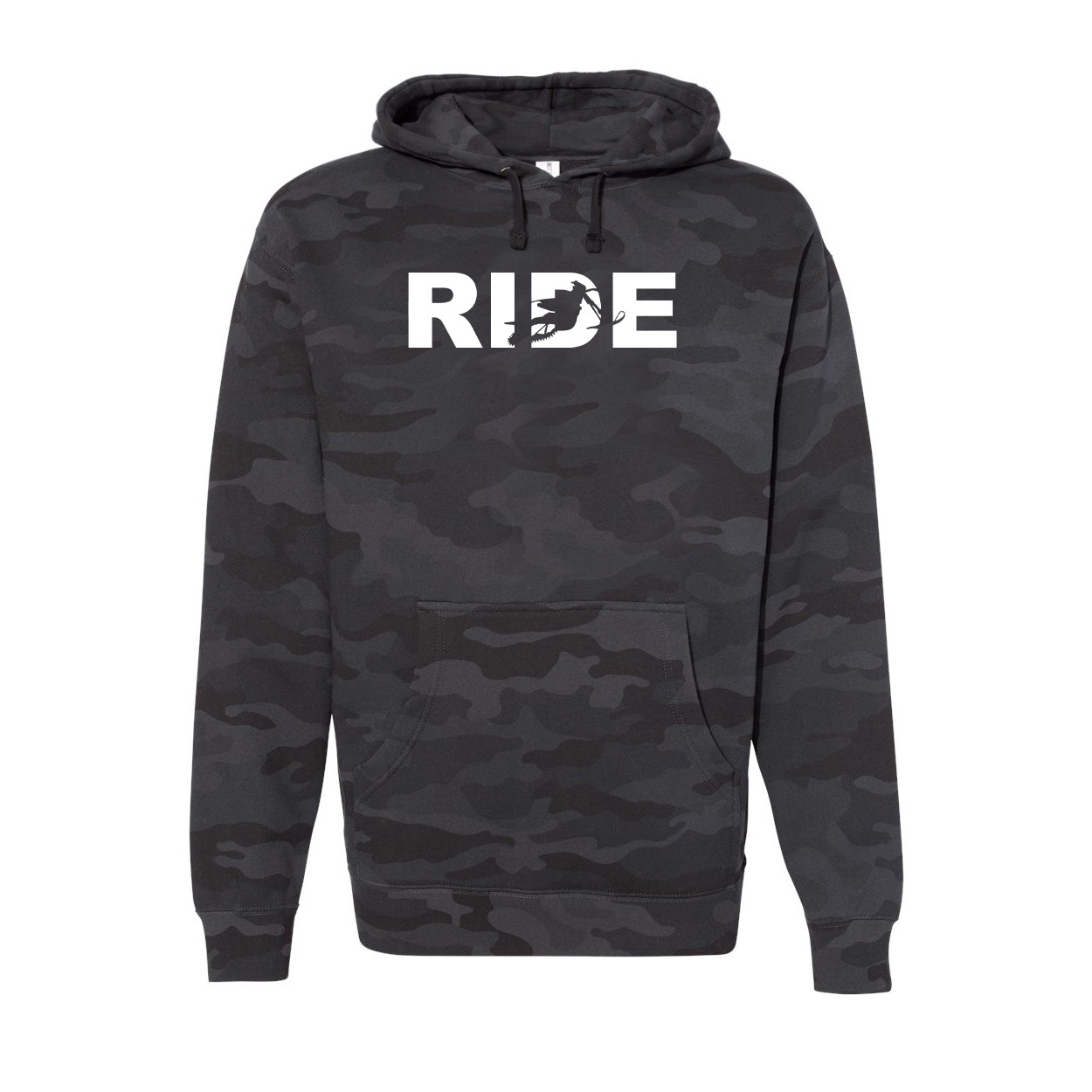 Ride Snowbike Logo Classic Unisex Hooded Sweatshirt Black Camo (White Logo)