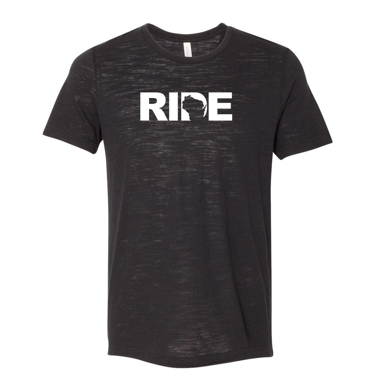 Ride Wisconsin Classic Unisex Premium Texture T-Shirt Solid Black Slub (White Logo)