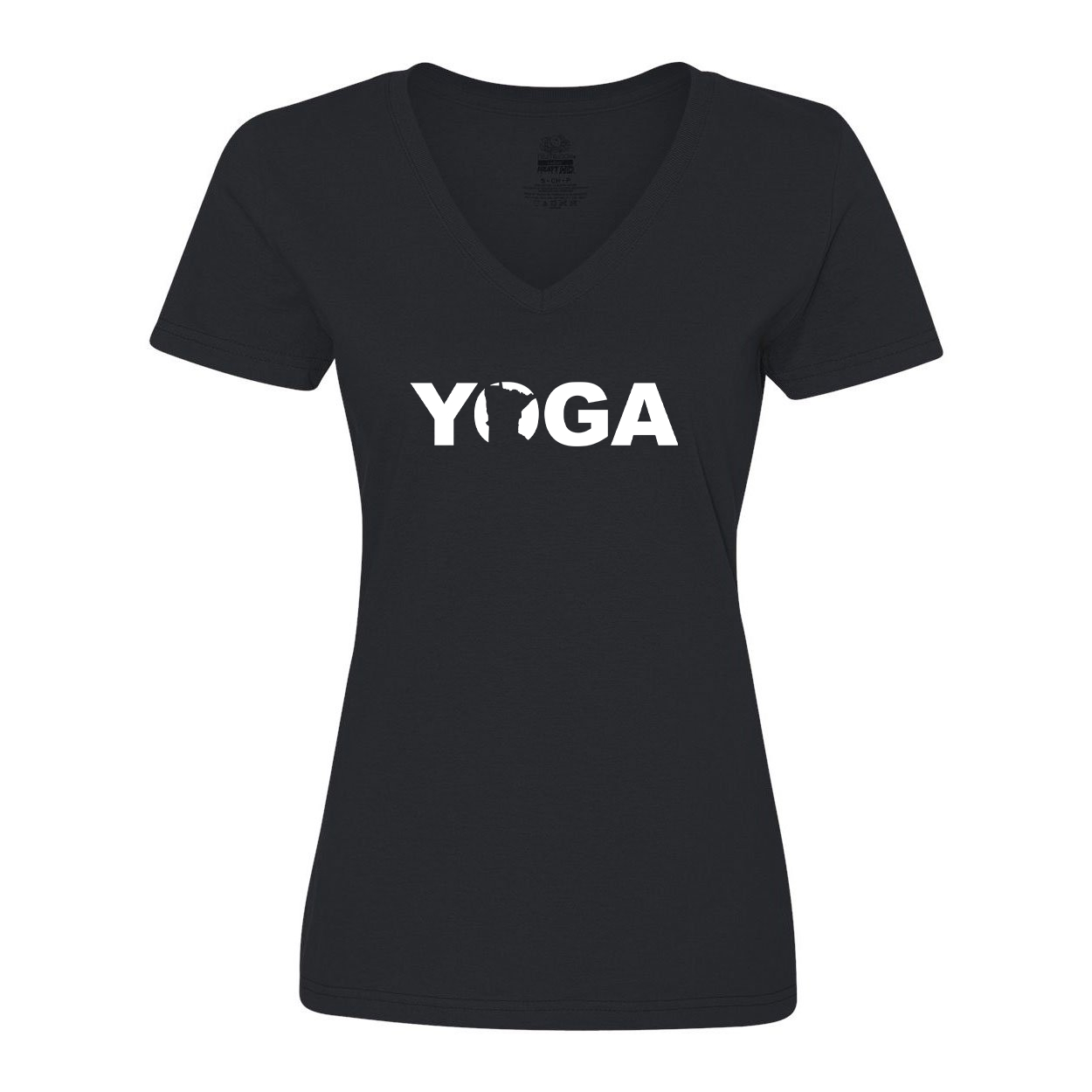 Yoga Minnesota Classic Womens V-Neck Shirt Black (White Logo)