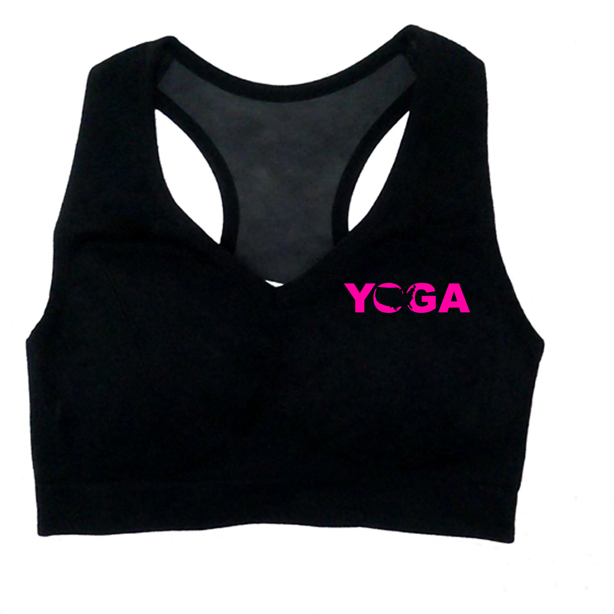 Yoga United States Classic Womens High Support Scoop Neck Cut Out Back Sports Bra (Pink Logo)