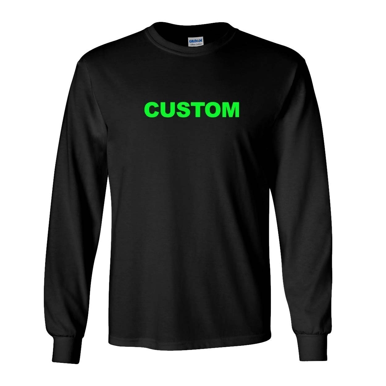 Custom Life Brand Logo Classic Long Sleeve T-Shirt Black (Green Logo)