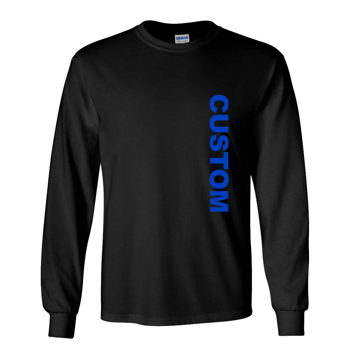 Custom Life Brand Logo Classic Vertical Long Sleeve T-Shirt Black (Blue Logo)