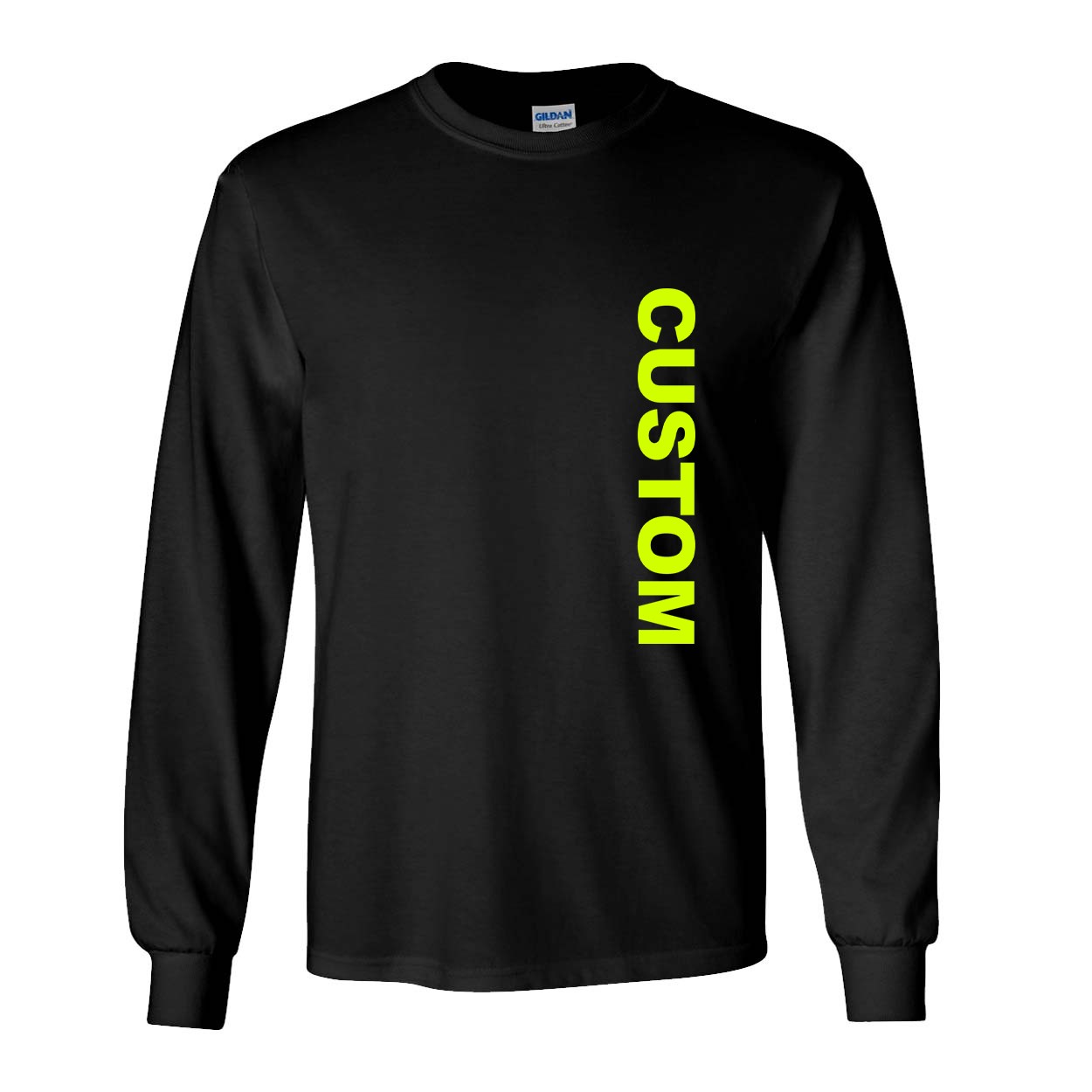 Custom Life Brand Logo Classic Vertical Long Sleeve T-Shirt Black (Hi-Vis Logo)