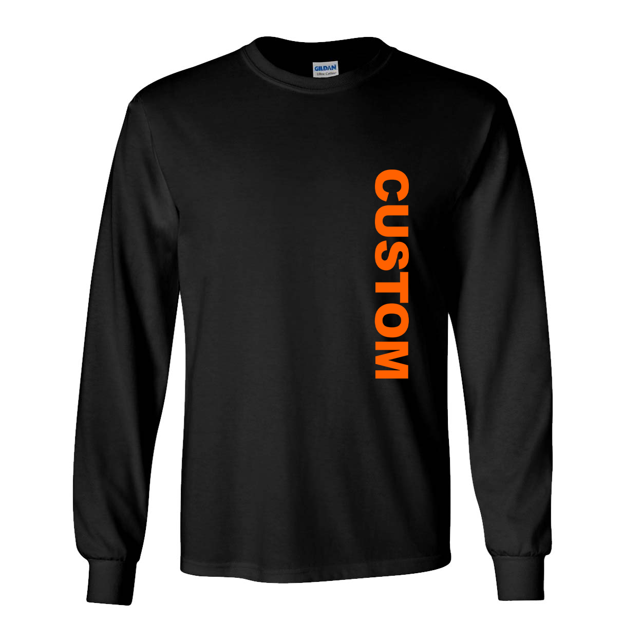 Custom Life Brand Logo Classic Vertical Long Sleeve T-Shirt Black (Orange Logo)