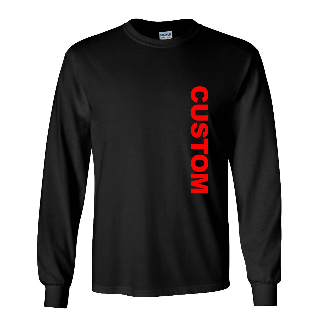 Custom Life Brand Logo Classic Vertical Long Sleeve T-Shirt Black (Red Logo)
