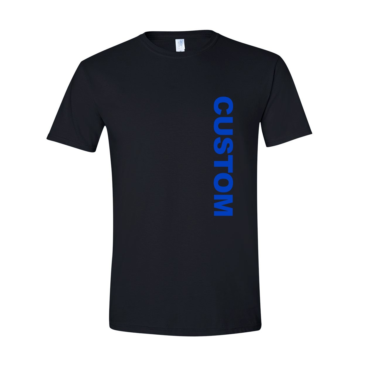 Custom Life Brand Logo Classic Vertical T-Shirt Black (Blue Logo)