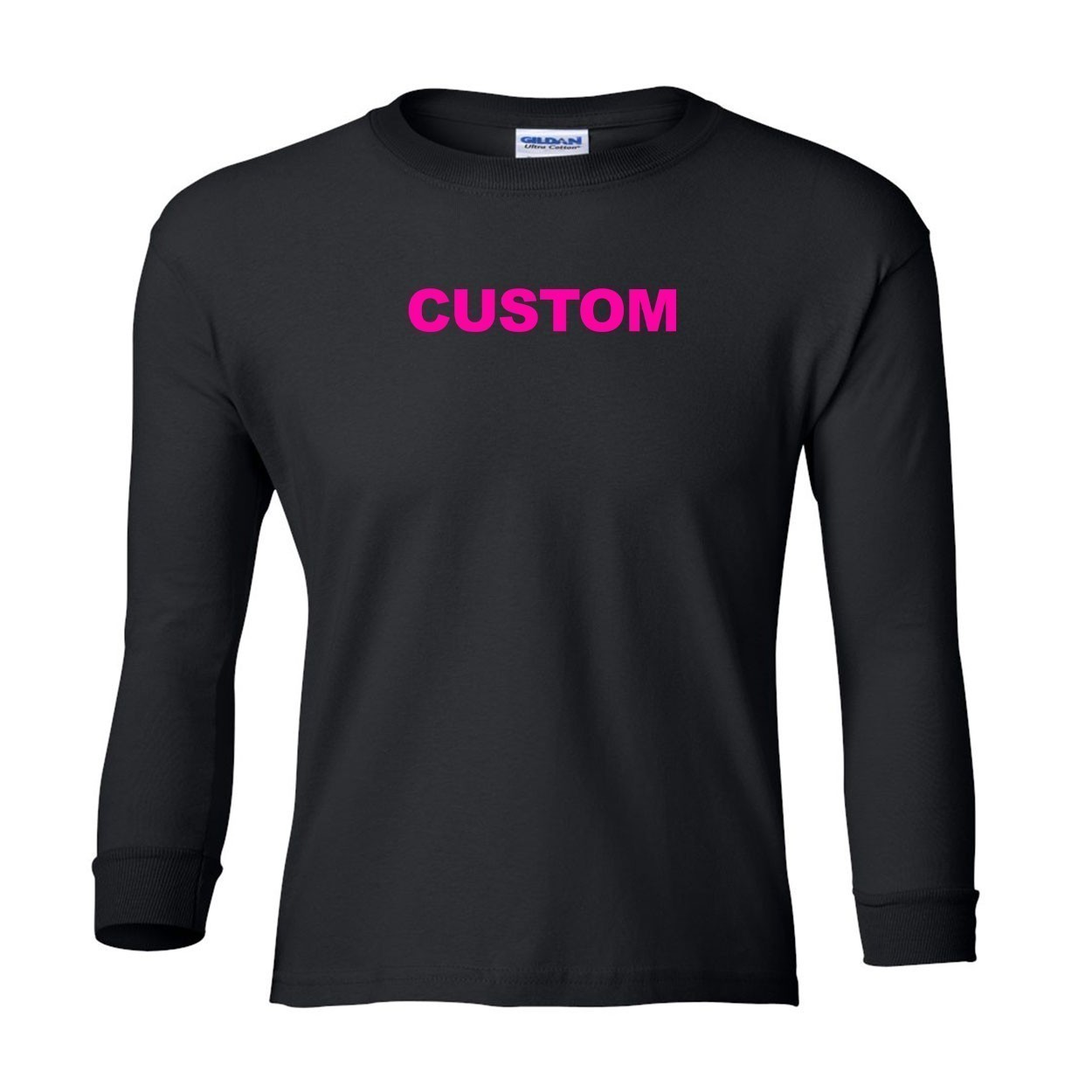 Custom Life Brand Logo Classic Youth Unisex Long Sleeve T-Shirt Black (Pink Logo)