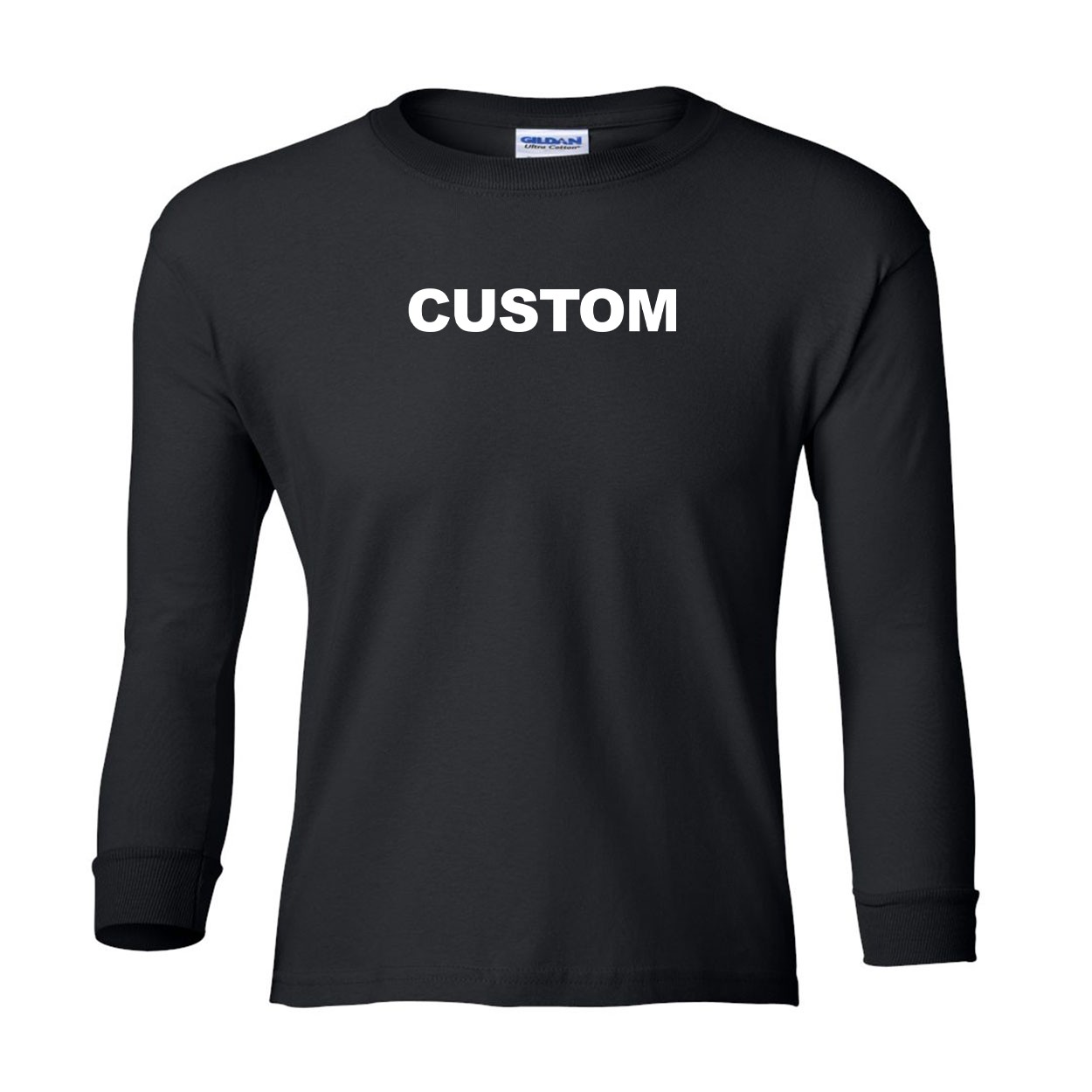 Custom Life Brand Logo Classic Youth Unisex Long Sleeve T-Shirt Black (White Logo)
