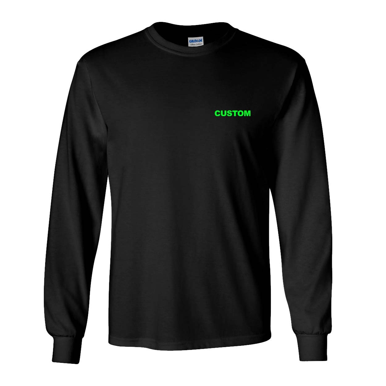 Custom Life Brand Logo Night Out Long Sleeve T-Shirt Black (Green Logo)