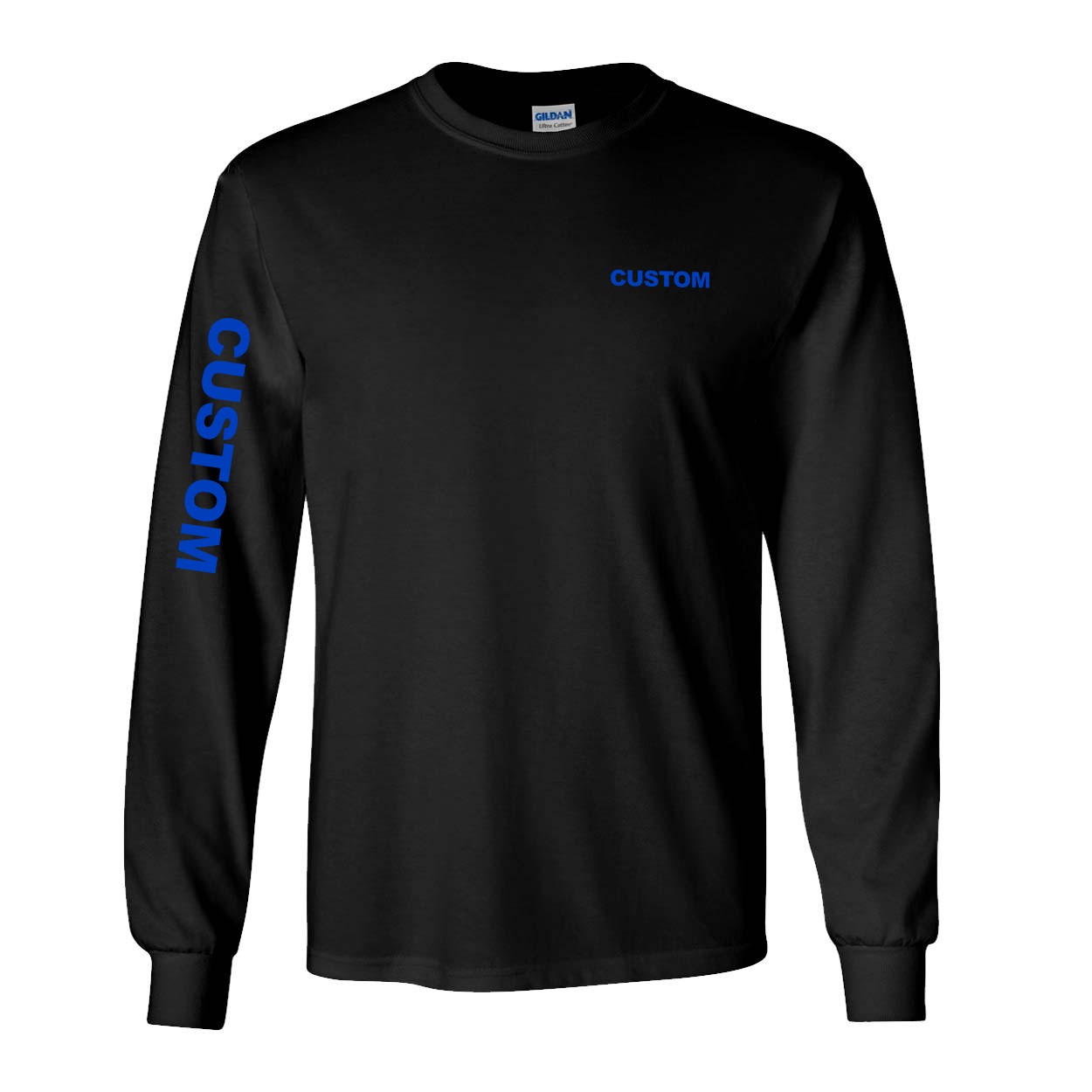 Custom Life Brand Logo Night Out Long Sleeve T-Shirt with Arm Logo Black (Blue Logo)