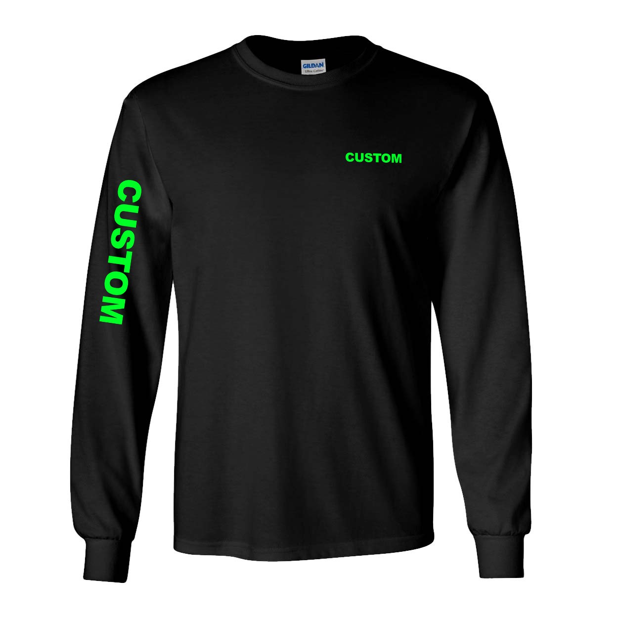 Custom Life Brand Logo Night Out Long Sleeve T-Shirt with Arm Logo Black (Green Logo)