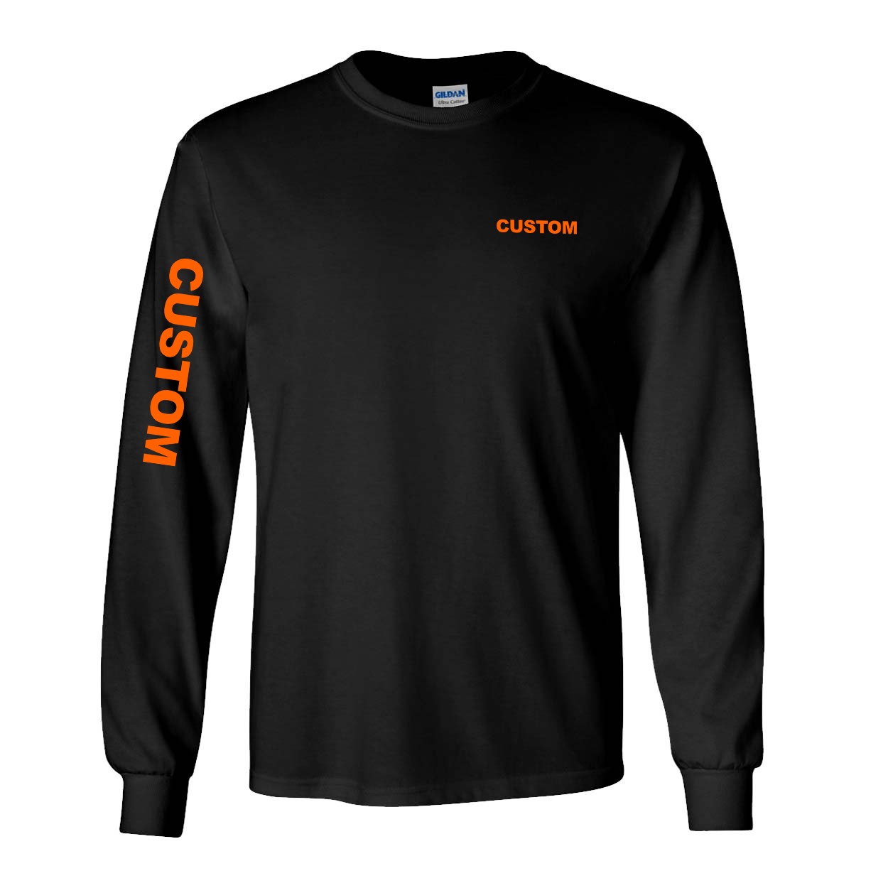 Custom Life Brand Logo Night Out Long Sleeve T-Shirt with Arm Logo Black (Orange Logo)