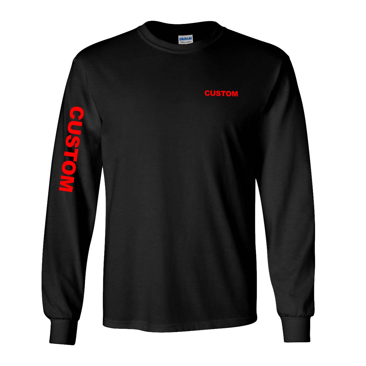 Custom Life Brand Logo Night Out Long Sleeve T-Shirt with Arm Logo Black (Red Logo)
