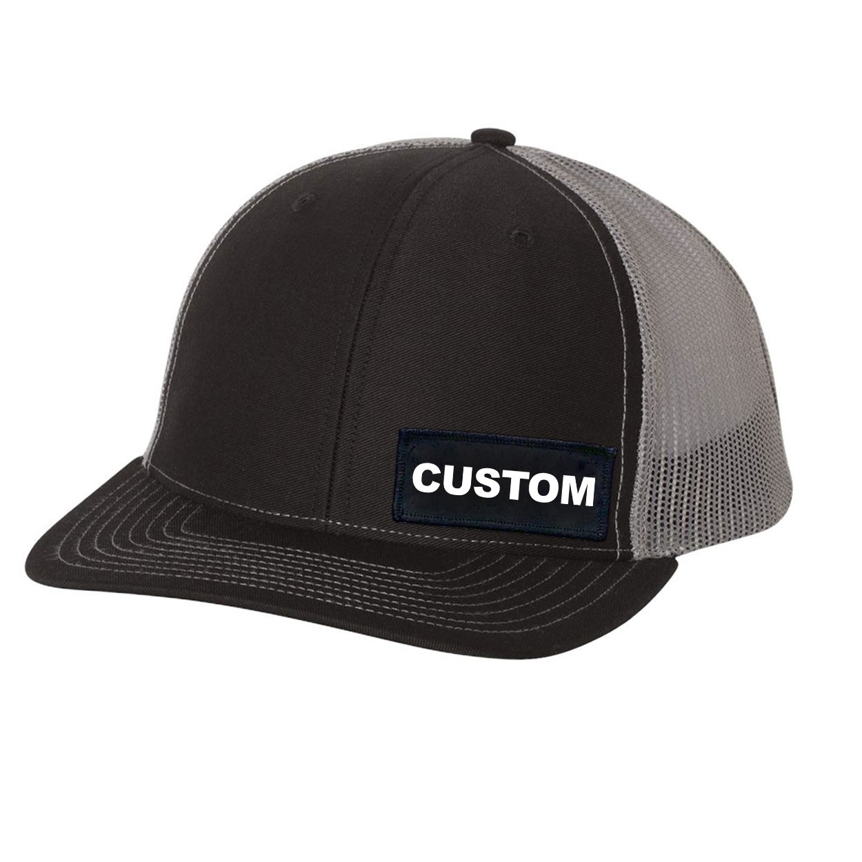 Custom Life Brand Logo Night Out Woven Patch Snapback Trucker Hat Black/Gray (White Logo)