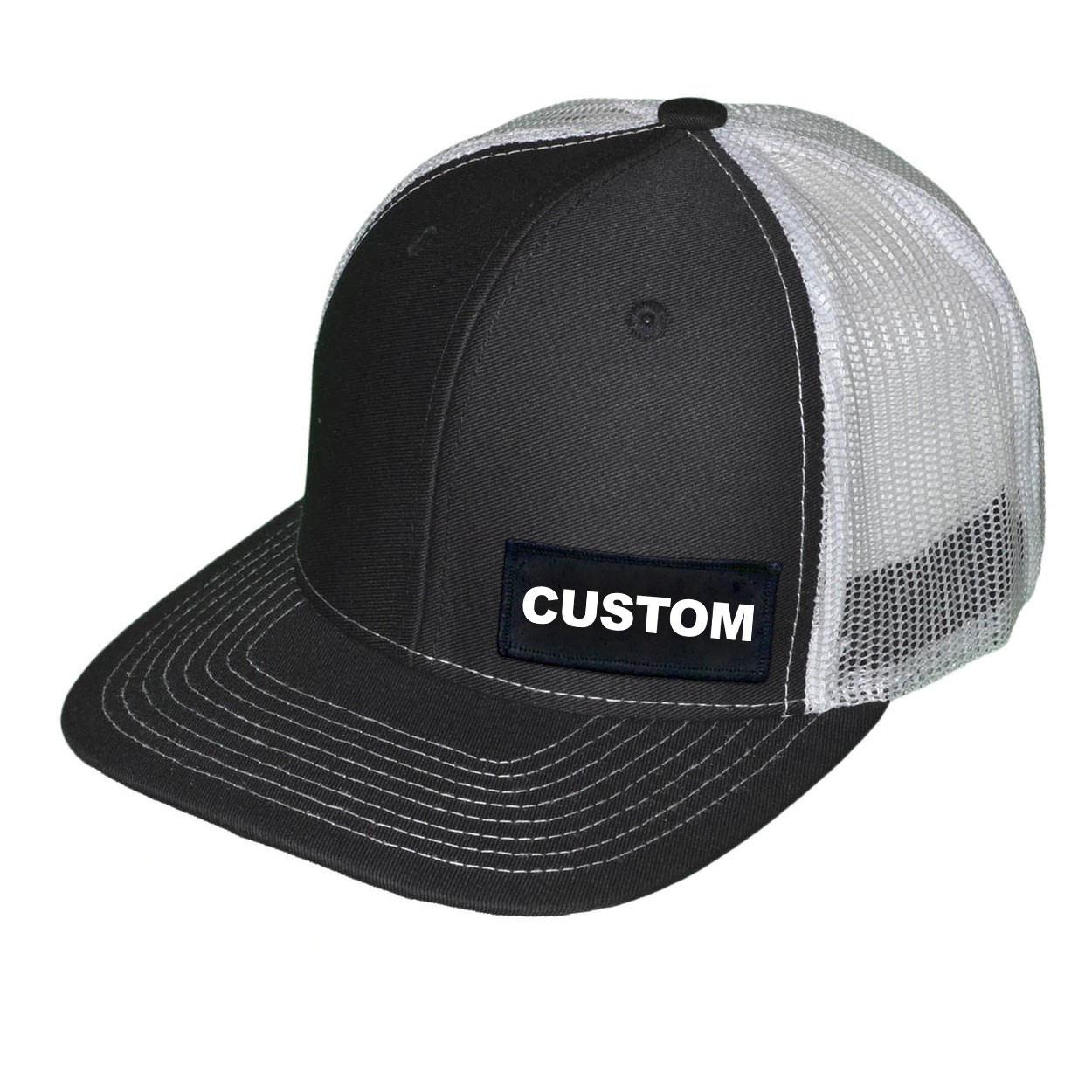 Custom Life Brand Logo Night Out Woven Patch Snapback Trucker Hat Black/White (White Logo)