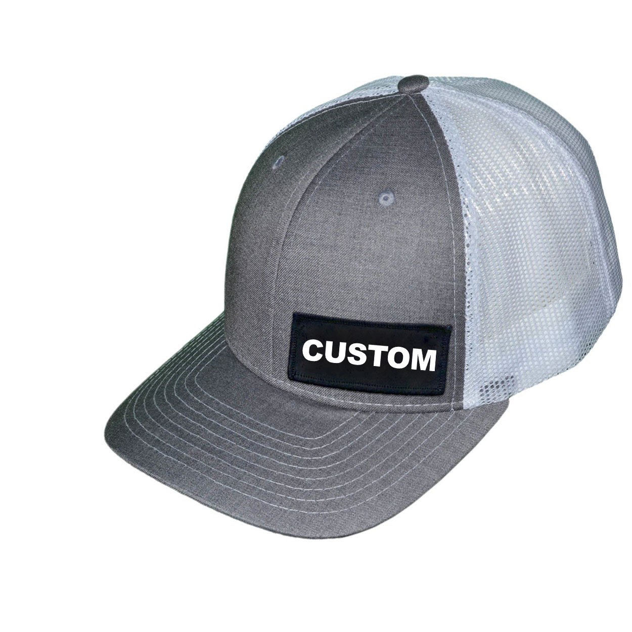 Custom Life Brand Logo Night Out Woven Patch Snapback Trucker Hat Heather Gray/White (White Logo)