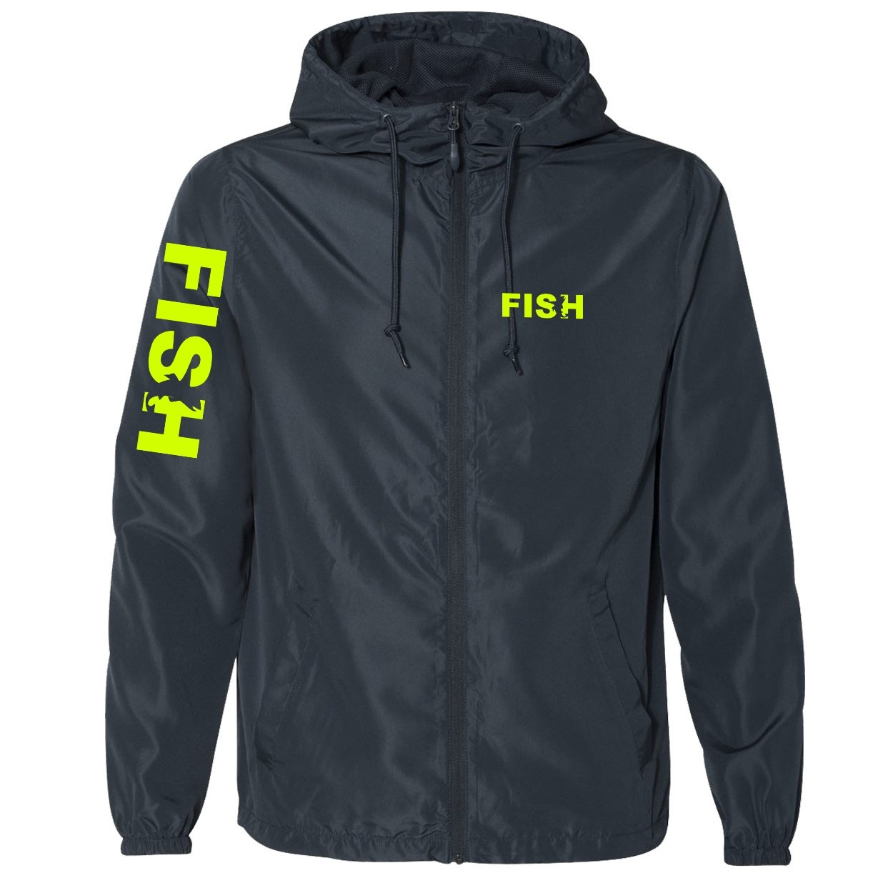 Fish Catch Logo Classic Lightweight Windbreaker Navy (Hi-Vis Logo)