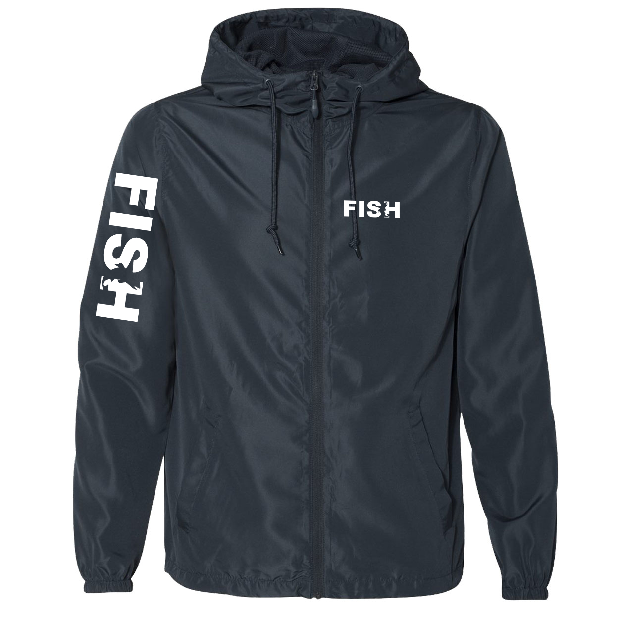 Fish Catch Logo Classic Lightweight Windbreaker Navy (White Logo)