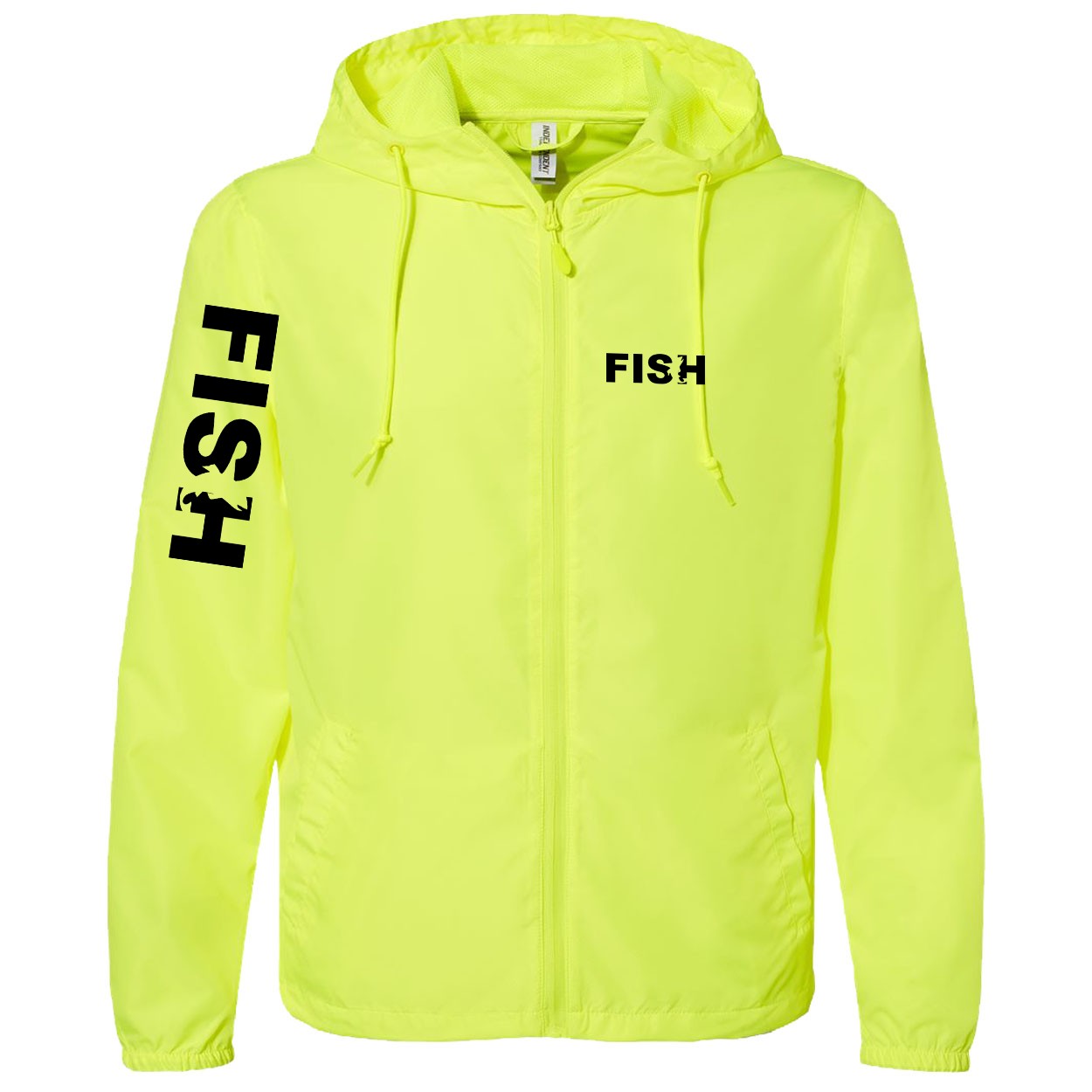 Fish Catch Logo Classic Lightweight Windbreaker Safety Yellow (Black Logo)