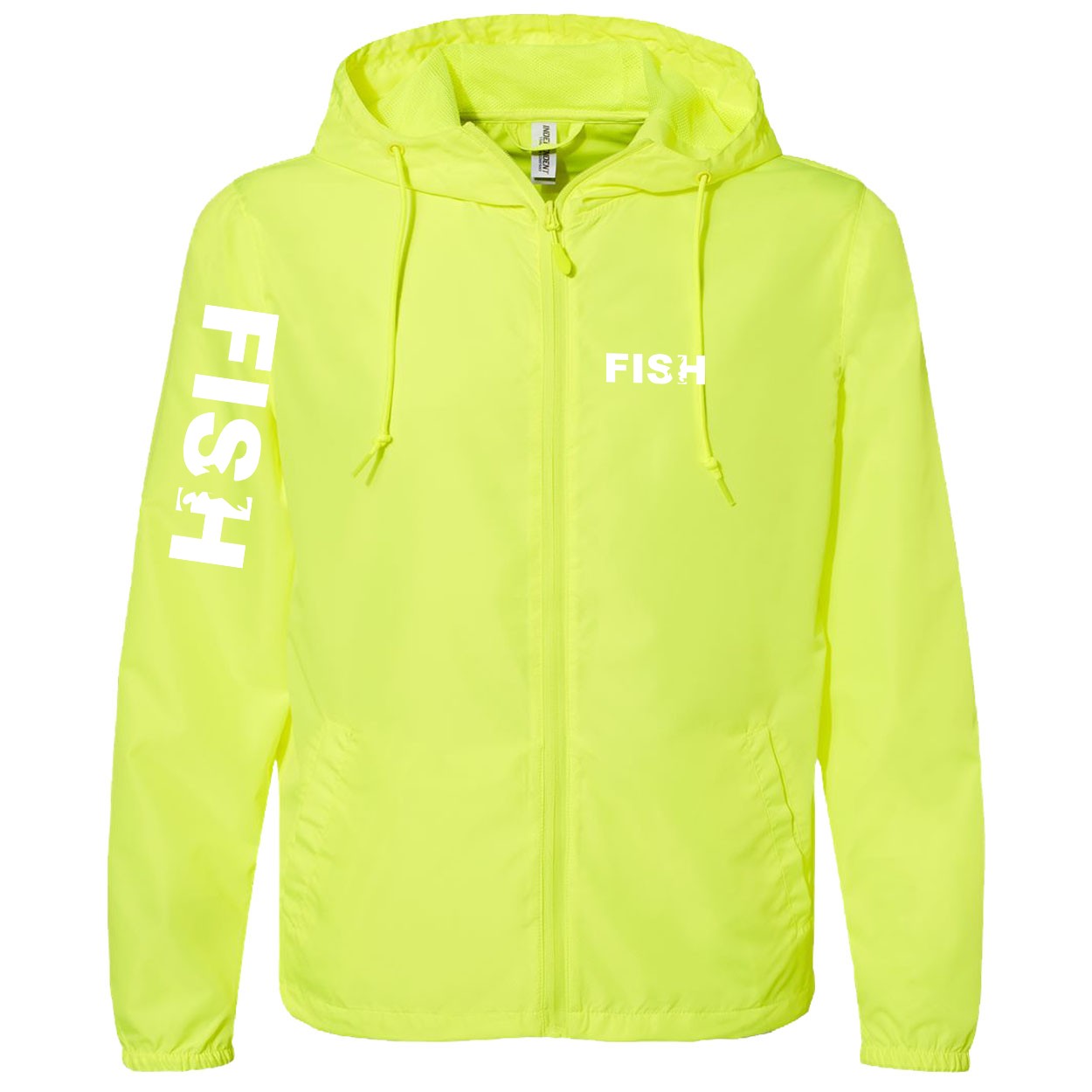 Fish Catch Logo Classic Lightweight Windbreaker Safety Yellow (White Logo)