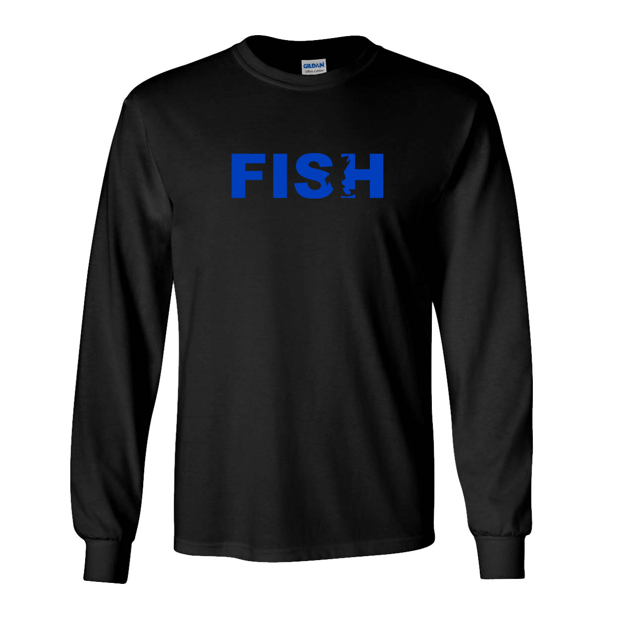 Fish Catch Logo Classic Long Sleeve T-Shirt Black (Blue Logo)