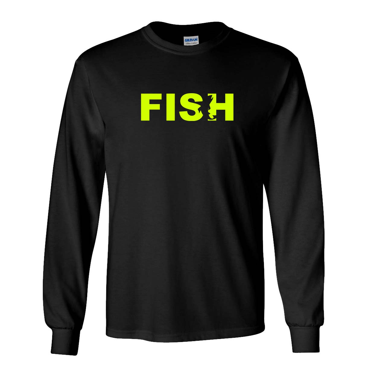 Fish Catch Logo Classic Long Sleeve T-Shirt Black (Hi-Vis Logo)