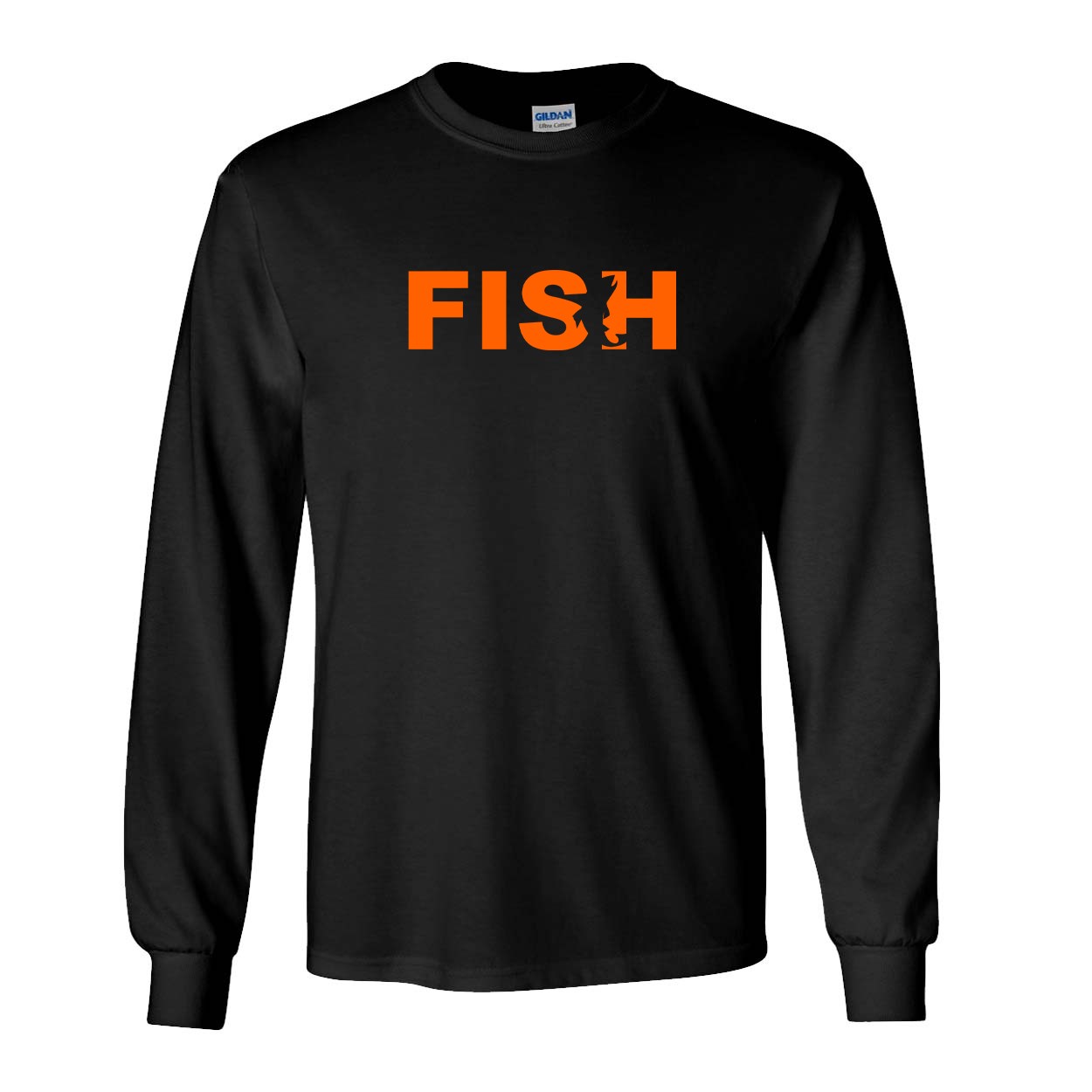 Fish Catch Logo Classic Long Sleeve T-Shirt Black (Orange Logo)