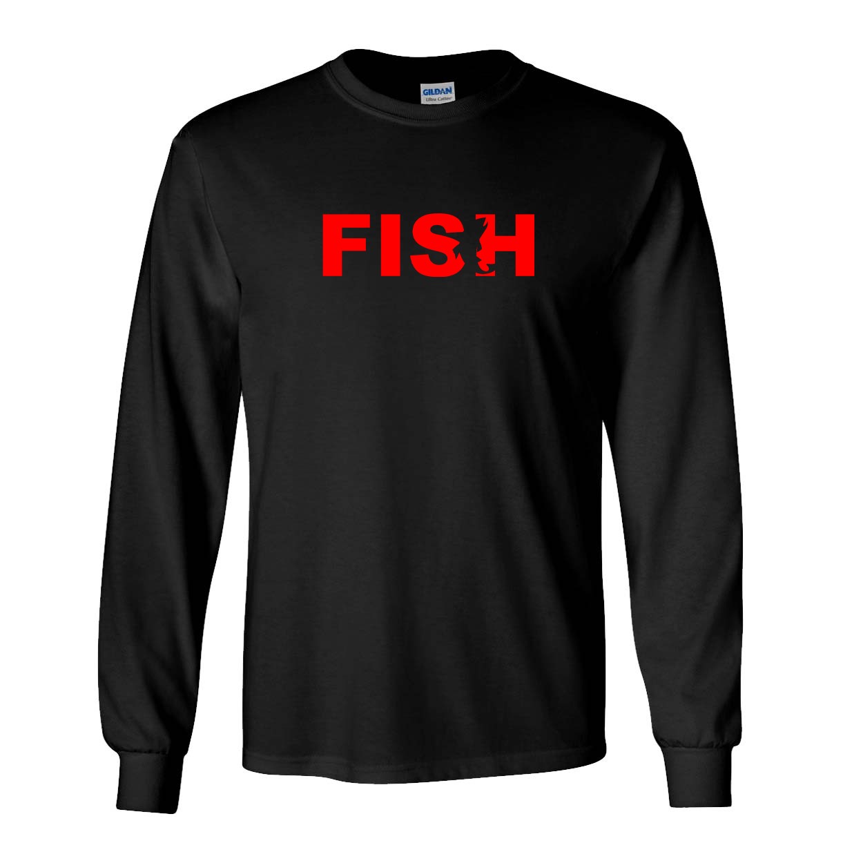 Fish Catch Logo Classic Long Sleeve T-Shirt Black (Red Logo)