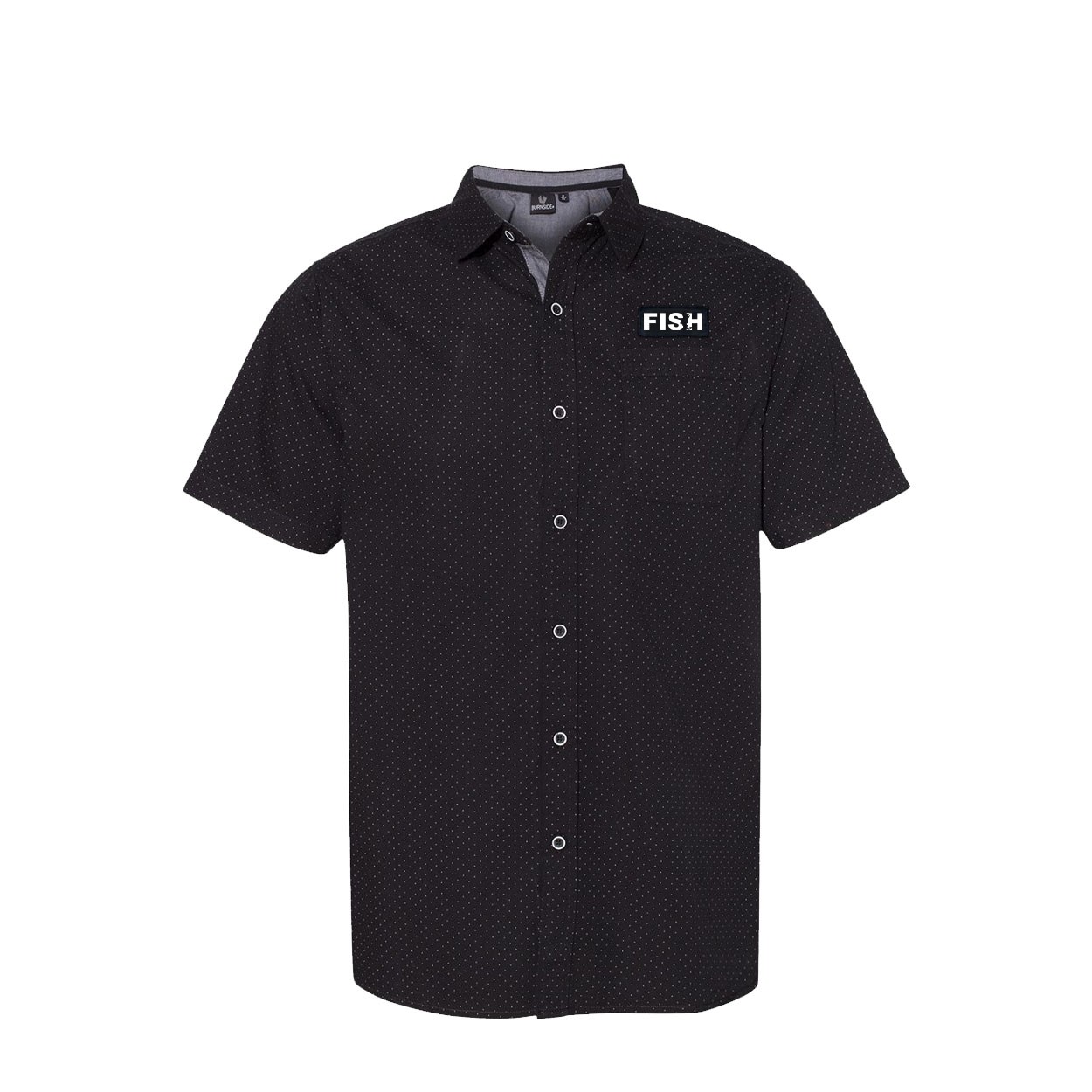 Fish Catch Logo Classic Poplin Short Sleeve Woven Shirt Black/White Dot (White Logo)