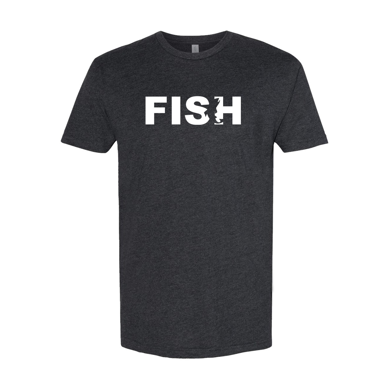 Fish Catch Logo Classic Sueded Classic T-Shirt Heather Charcoal (White Logo)