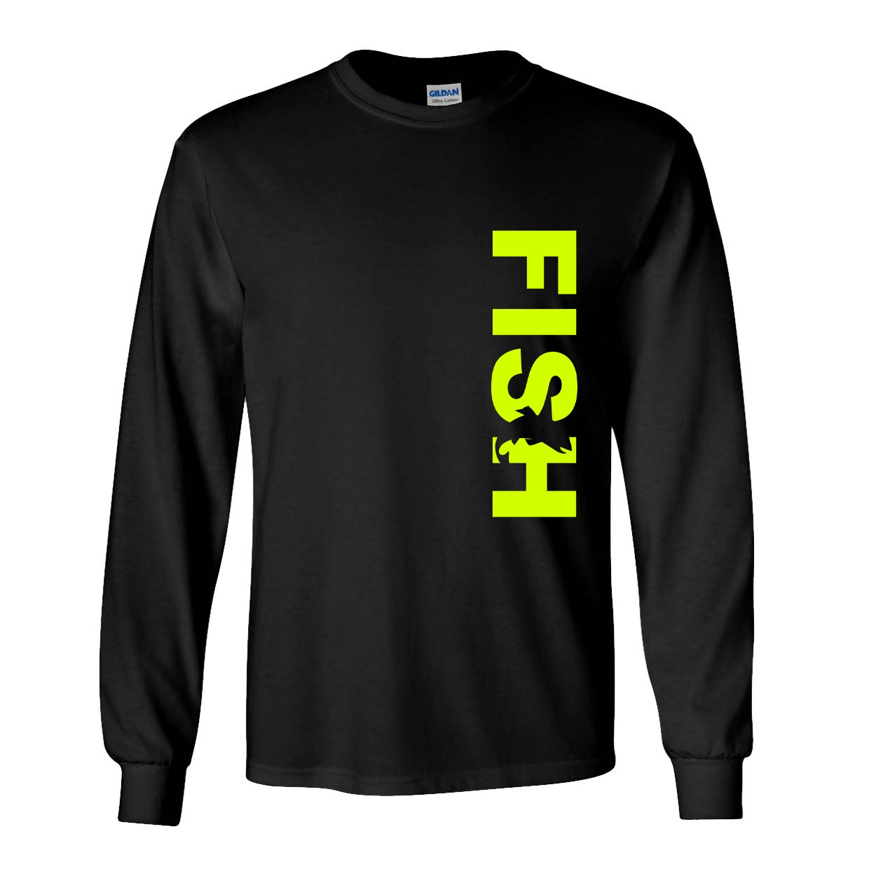 Fish Catch Logo Classic Vertical Long Sleeve T-Shirt Black (Hi-Vis Logo)