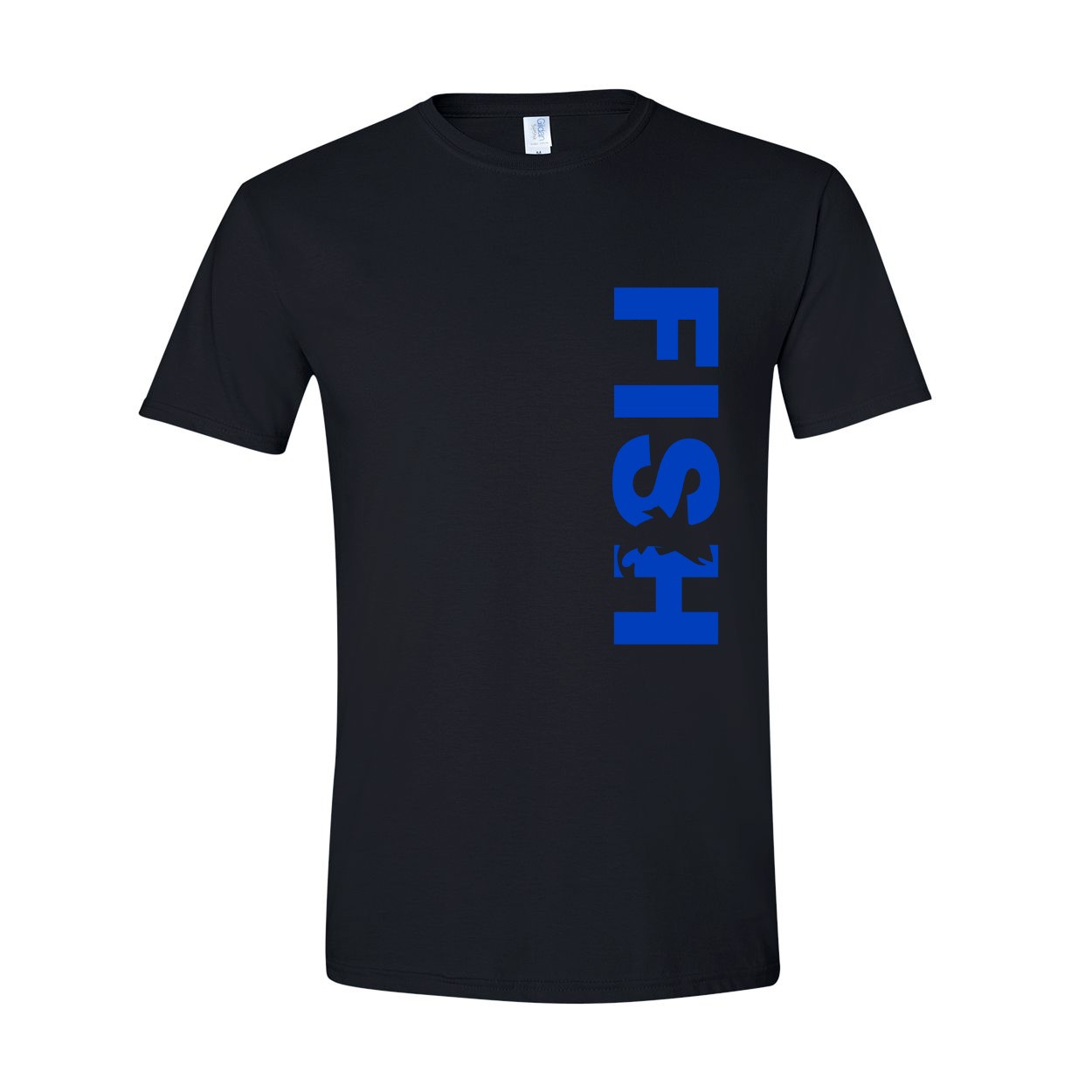 Fish Catch Logo Classic Vertical T-Shirt Black (Blue Logo)