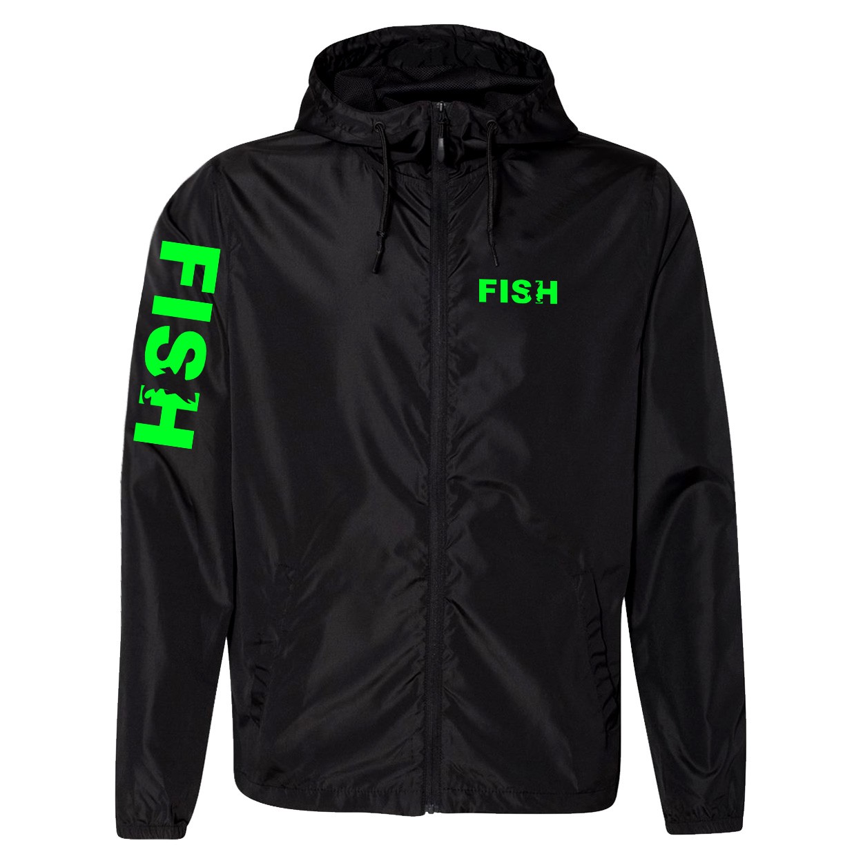 Fish Catch Logo Night Out Lightweight Windbreaker Black (Green Logo)