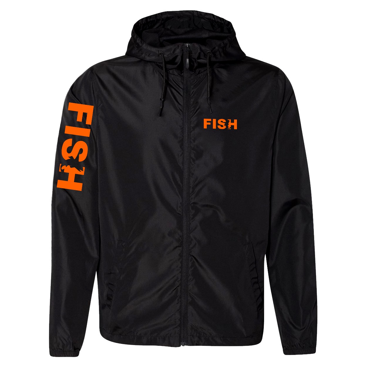 Fish Catch Logo Night Out Lightweight Windbreaker Black (Orange Logo)