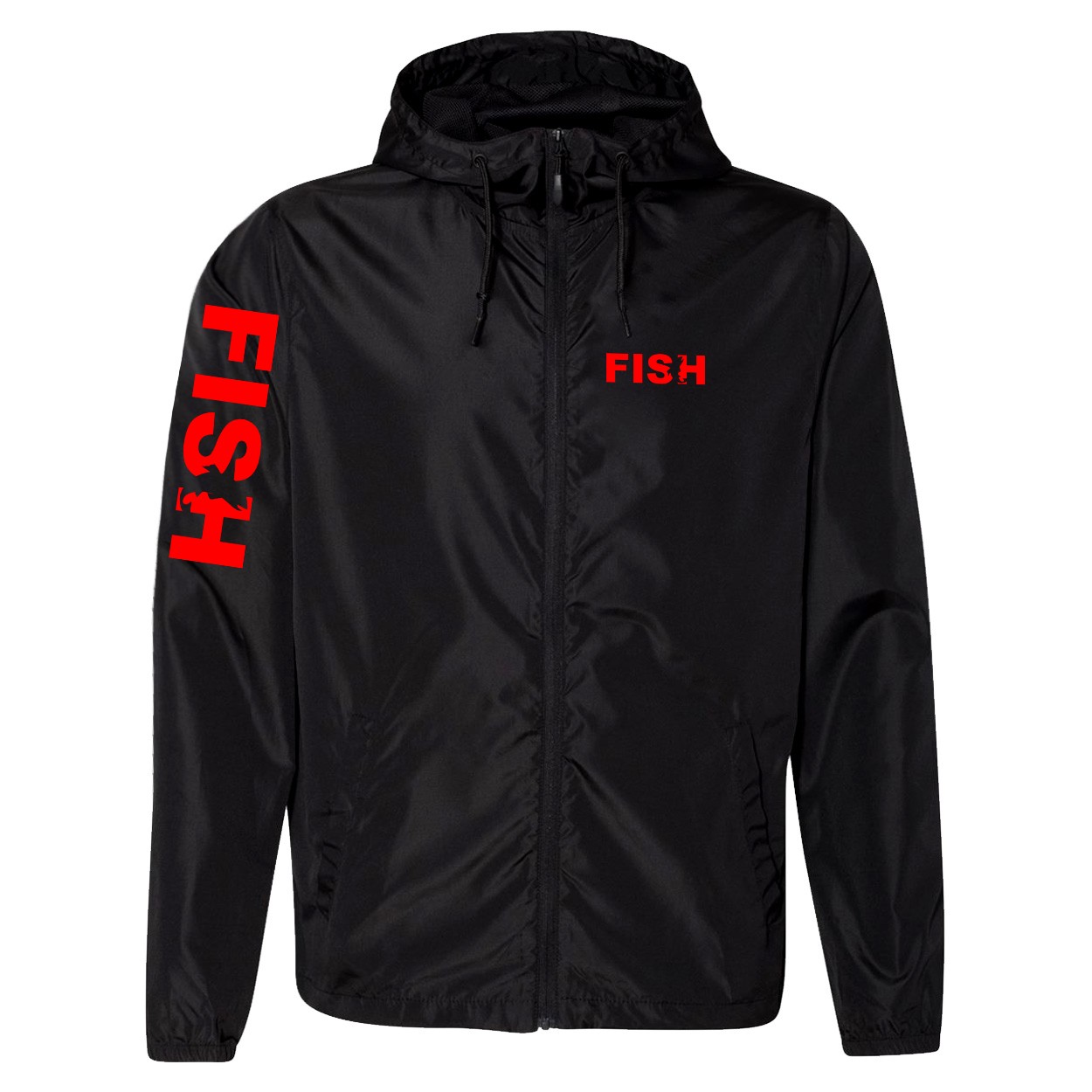 Fish Catch Logo Night Out Lightweight Windbreaker Black (Red Logo)
