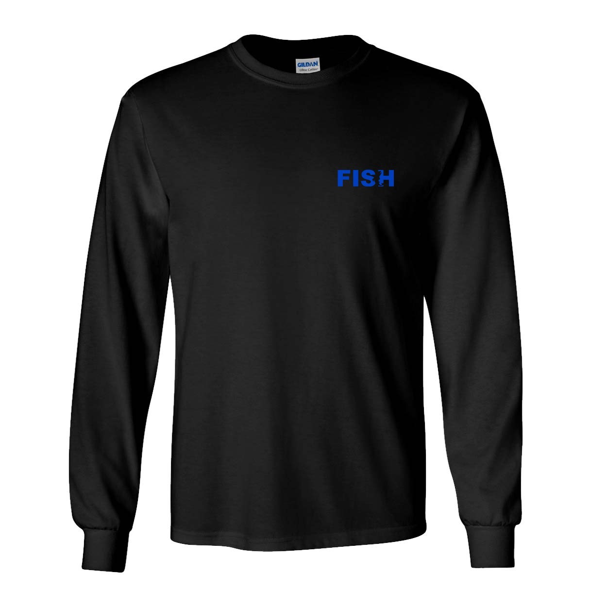 Fish Catch Logo Night Out Long Sleeve T-Shirt Black (Blue Logo)