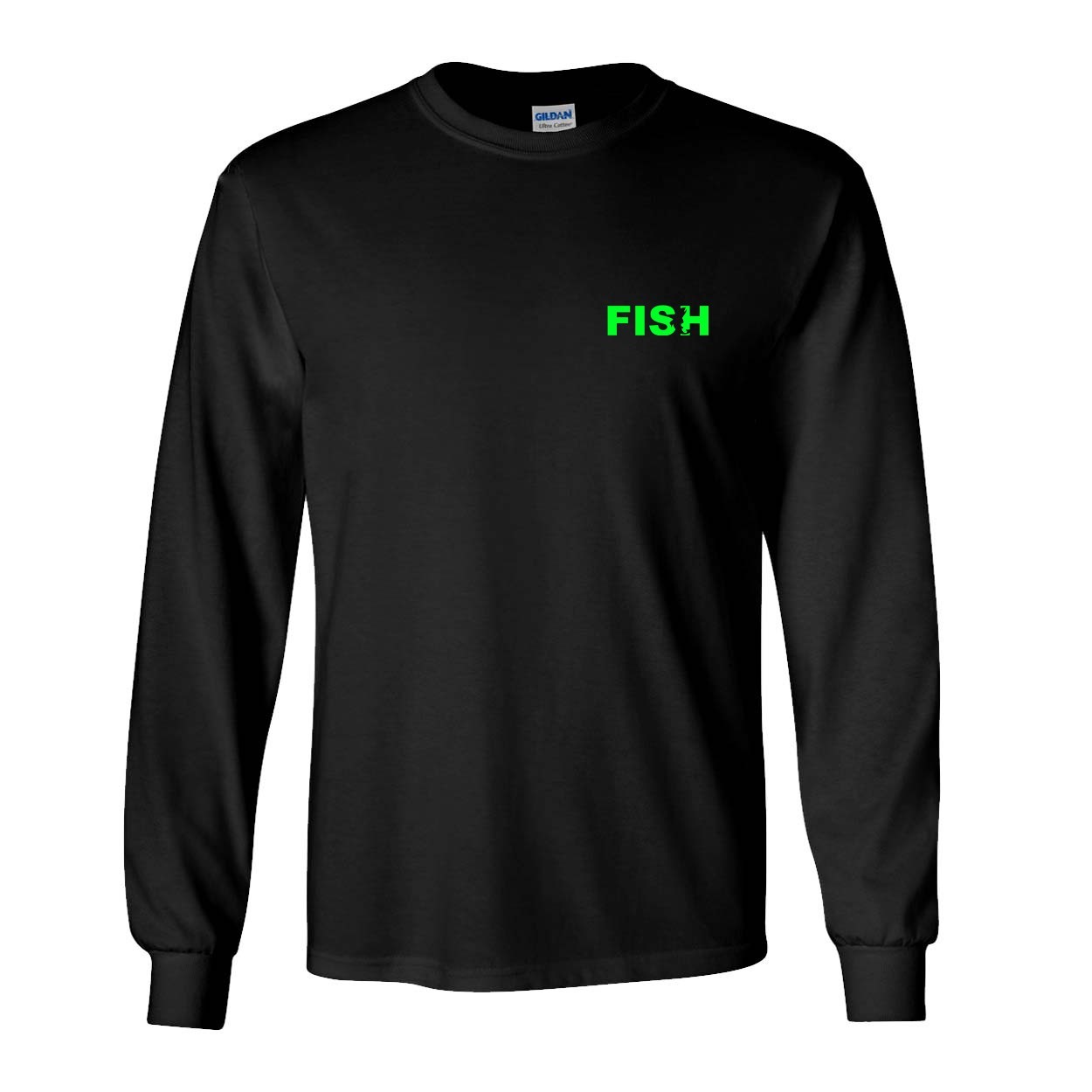 Fish Catch Logo Night Out Long Sleeve T-Shirt Black (Green Logo)