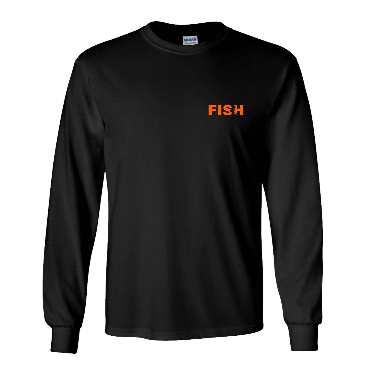 Fish Catch Logo Night Out Long Sleeve T-Shirt Black (Orange Logo)
