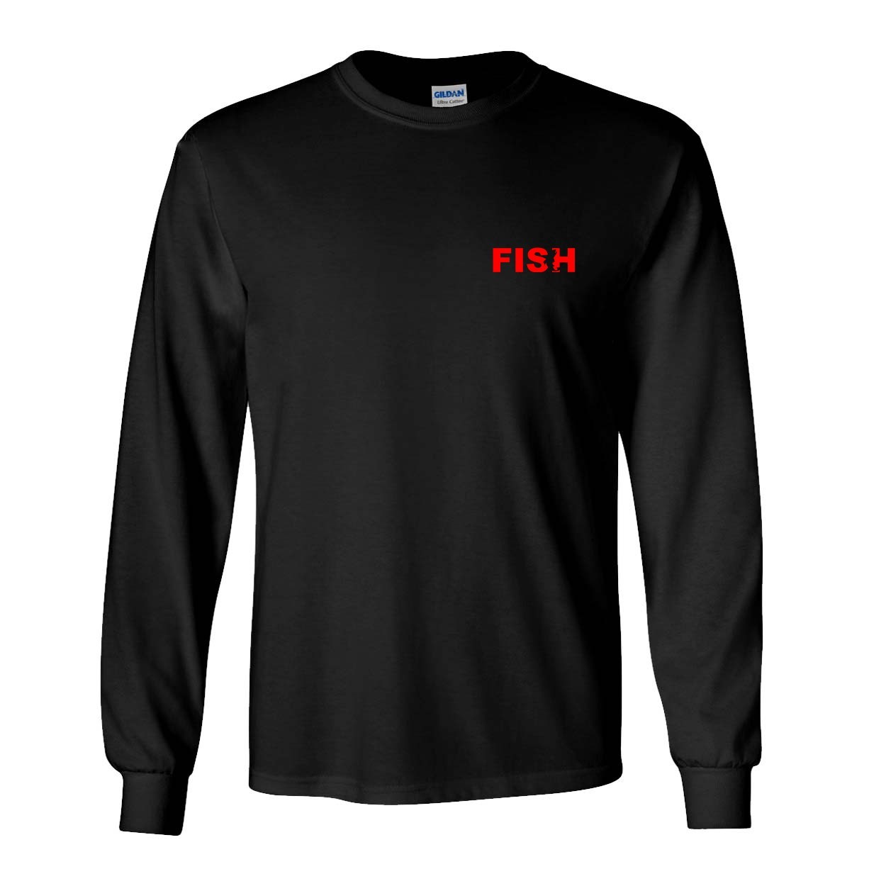 Fish Catch Logo Night Out Long Sleeve T-Shirt Black (Red Logo)