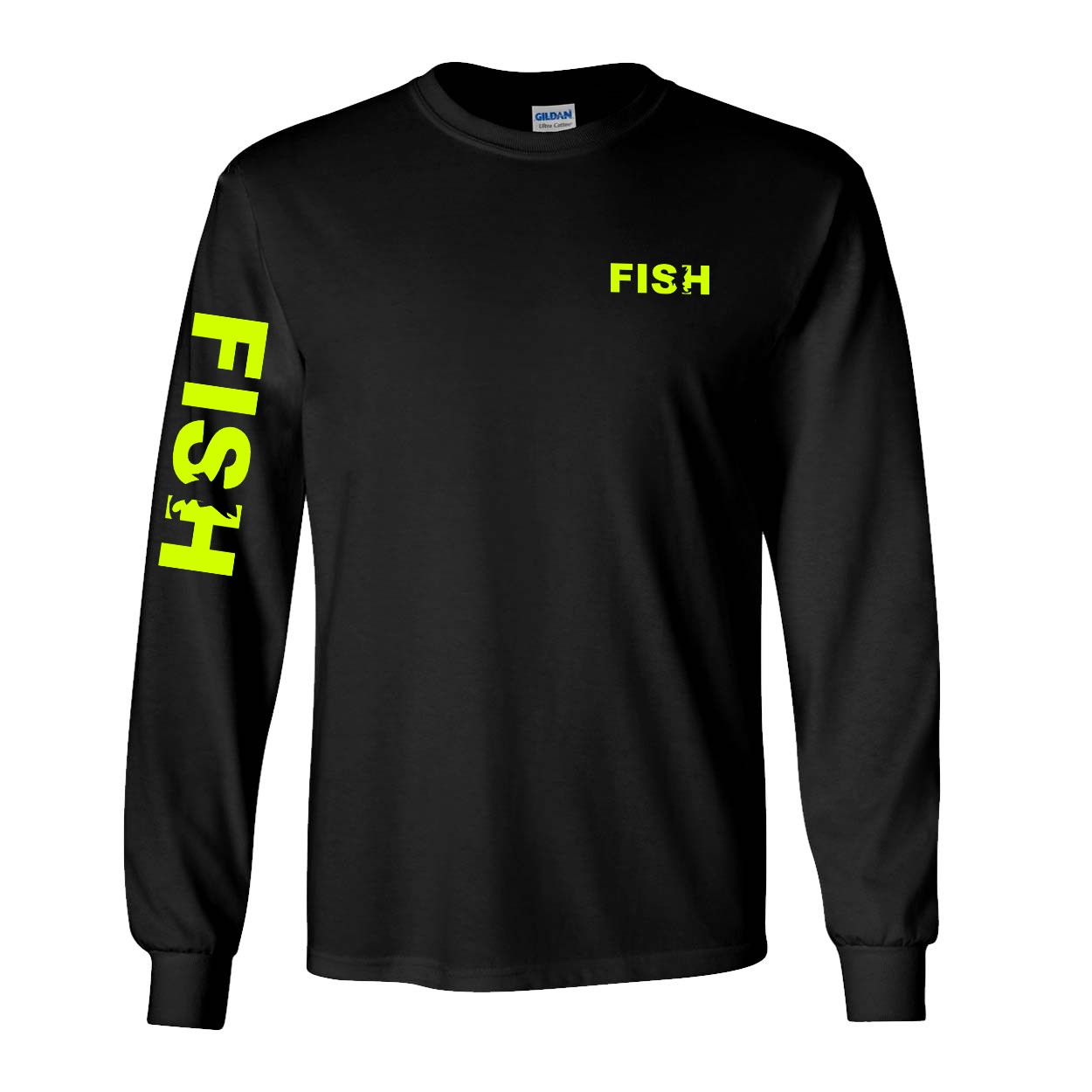 Fish Catch Logo Night Out Long Sleeve T-Shirt with Arm Logo Black (Hi-Vis Logo)